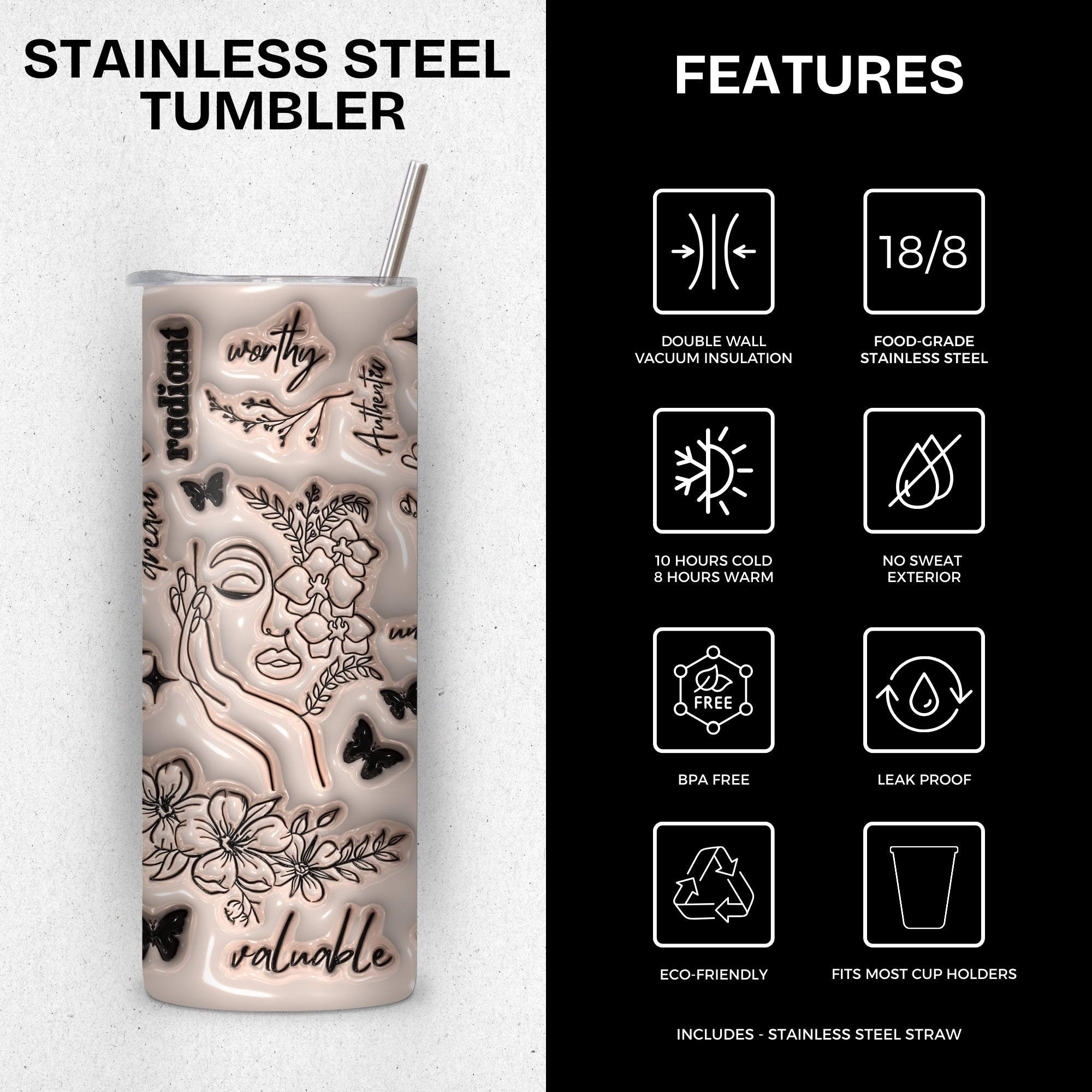 Positive Affirmations 3D Stainless Steel Vacuum Insulated Tumbler