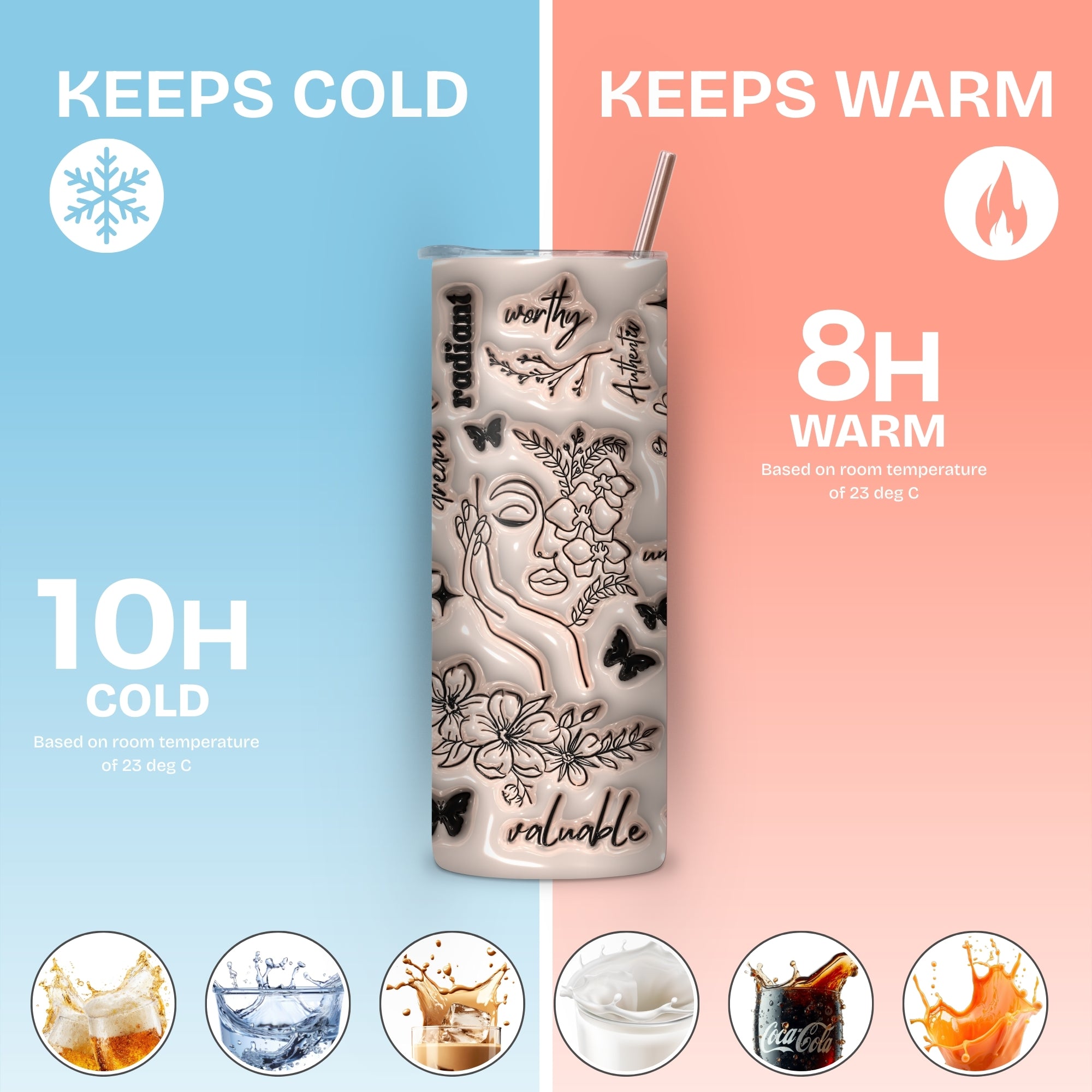 Positive Affirmations 3D Stainless Steel Vacuum Insulated Tumbler