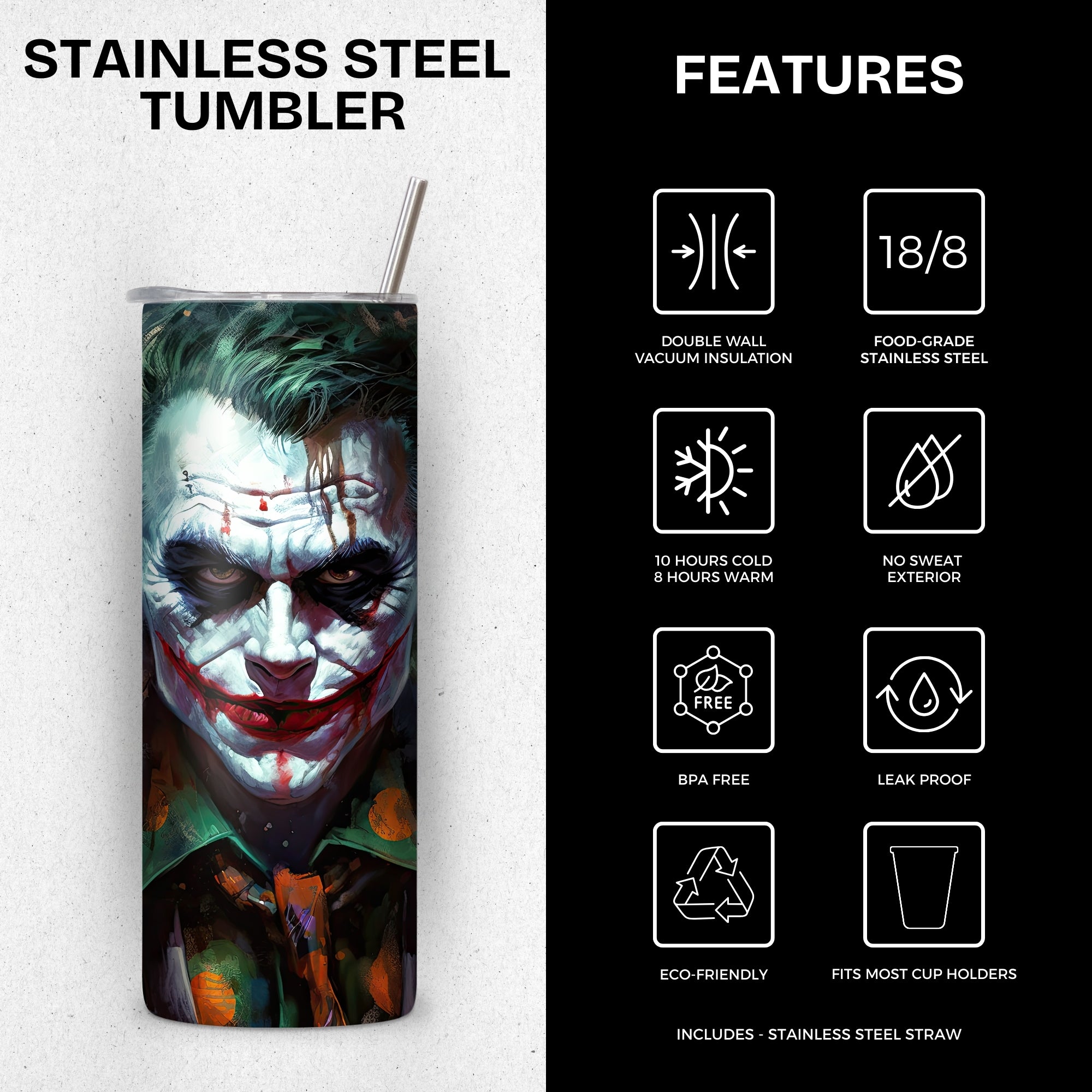 Joker 1 Themed Stainless Steel Vacuum Insulated Tumbler