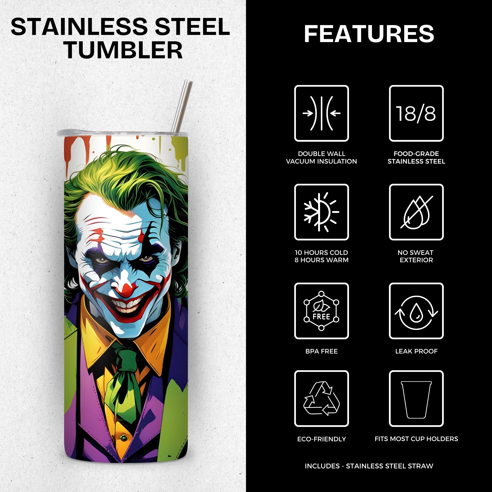 Joker Themed Stainless Steel Vacuum Insulated Tumbler