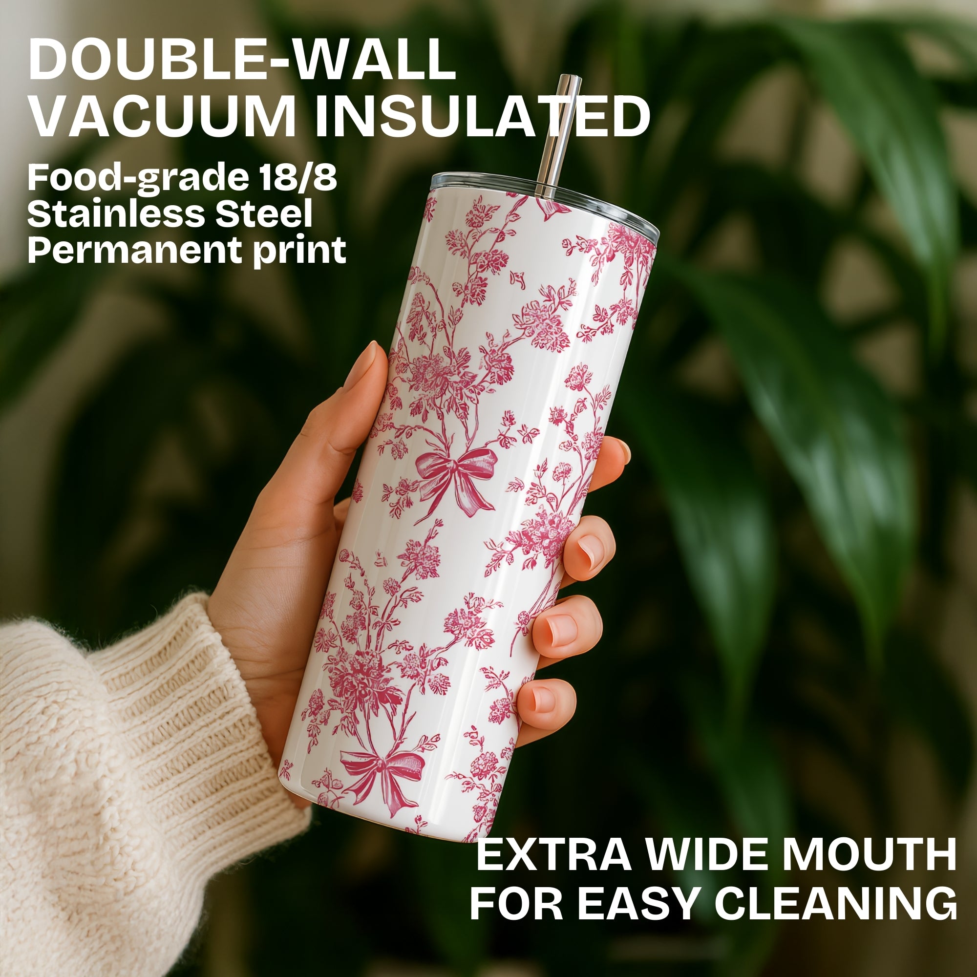 Pink Floral Themed Stainless Steel Vacuum Insulated Tumbler