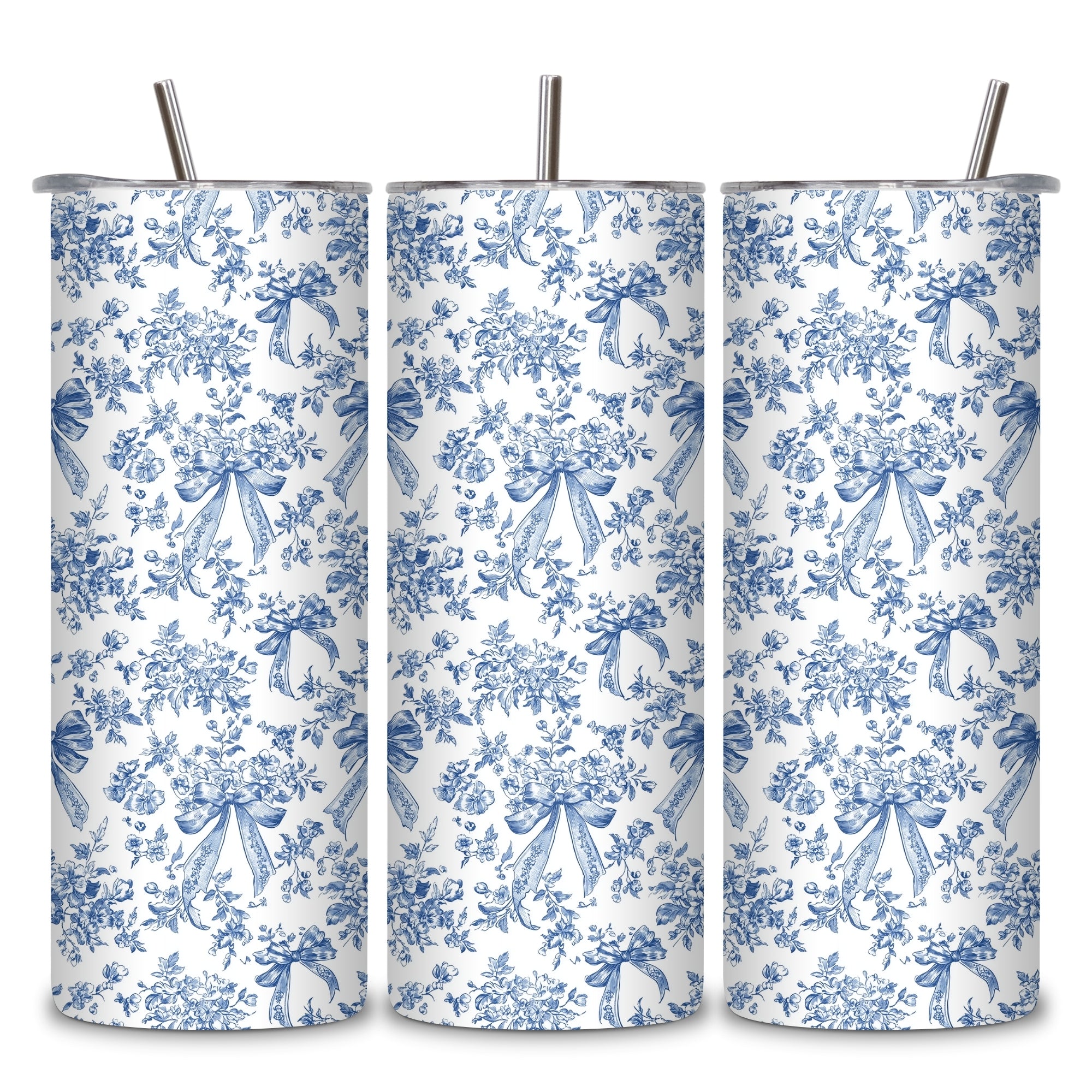 Blue Floral Themed Stainless Steel Vacuum Insulated Tumbler