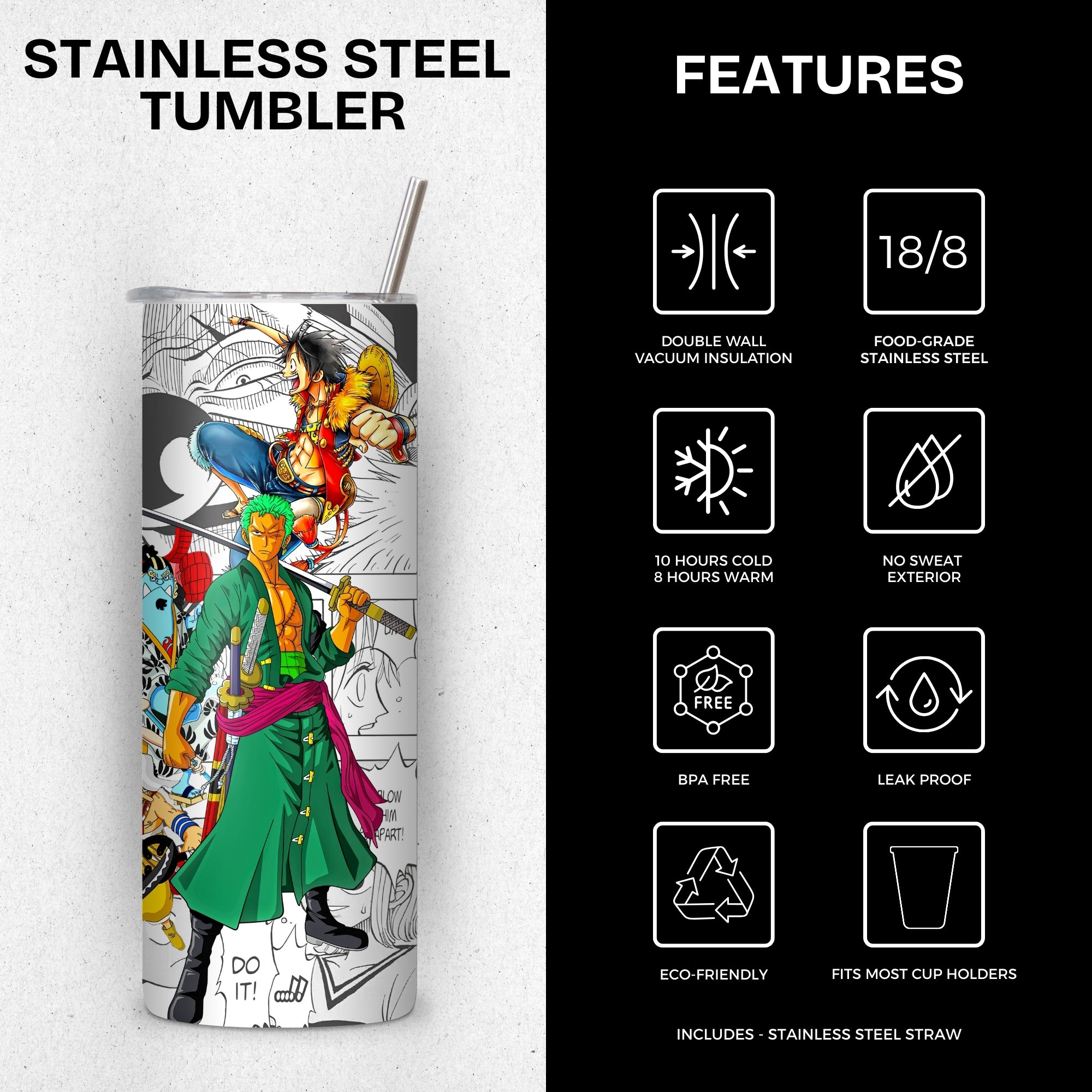 One Piece Themed Stainless Steel Vacuum Insulated Tumbler