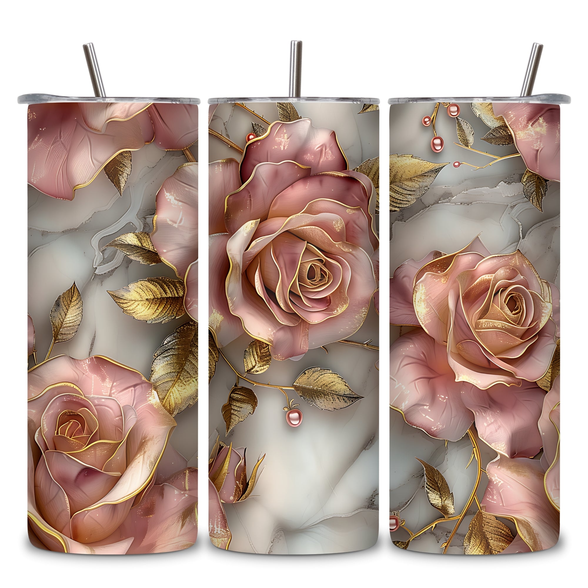 Vintage Floral Themed Stainless Steel Vacuum Insulated Tumbler