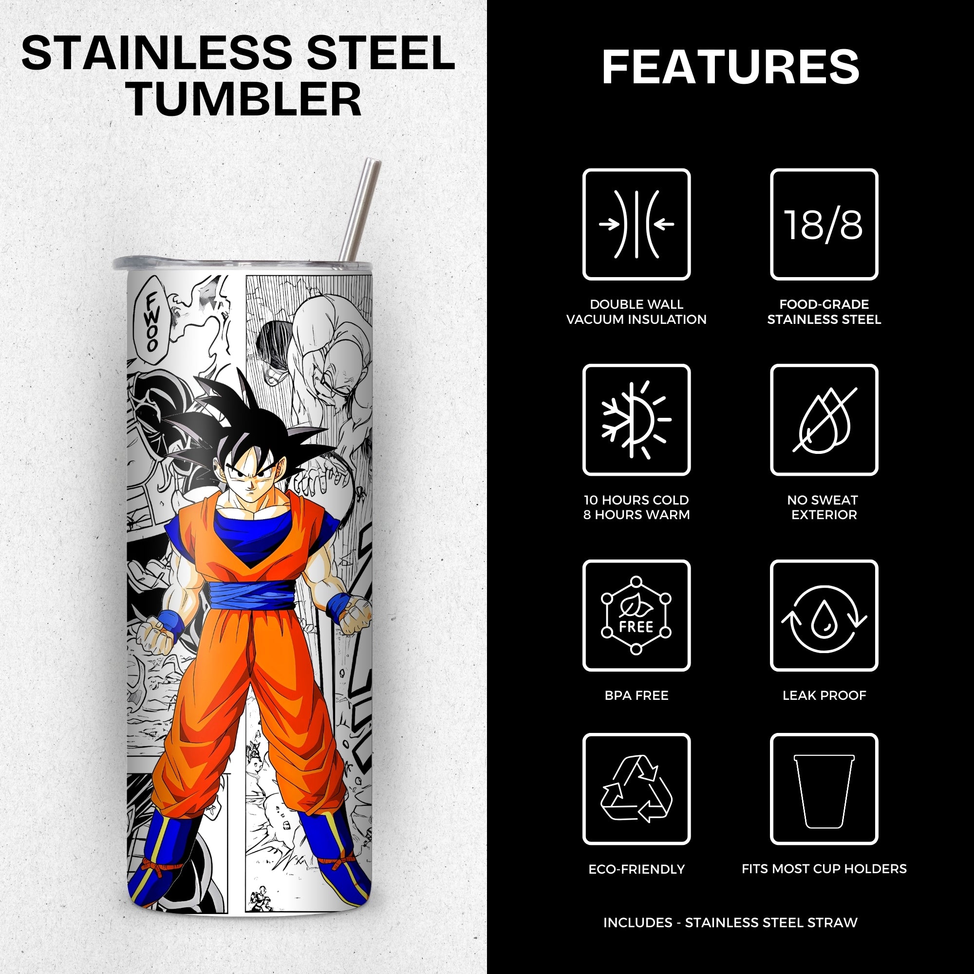 Goku Themed Stainless Steel Vacuum Insulated Tumbler