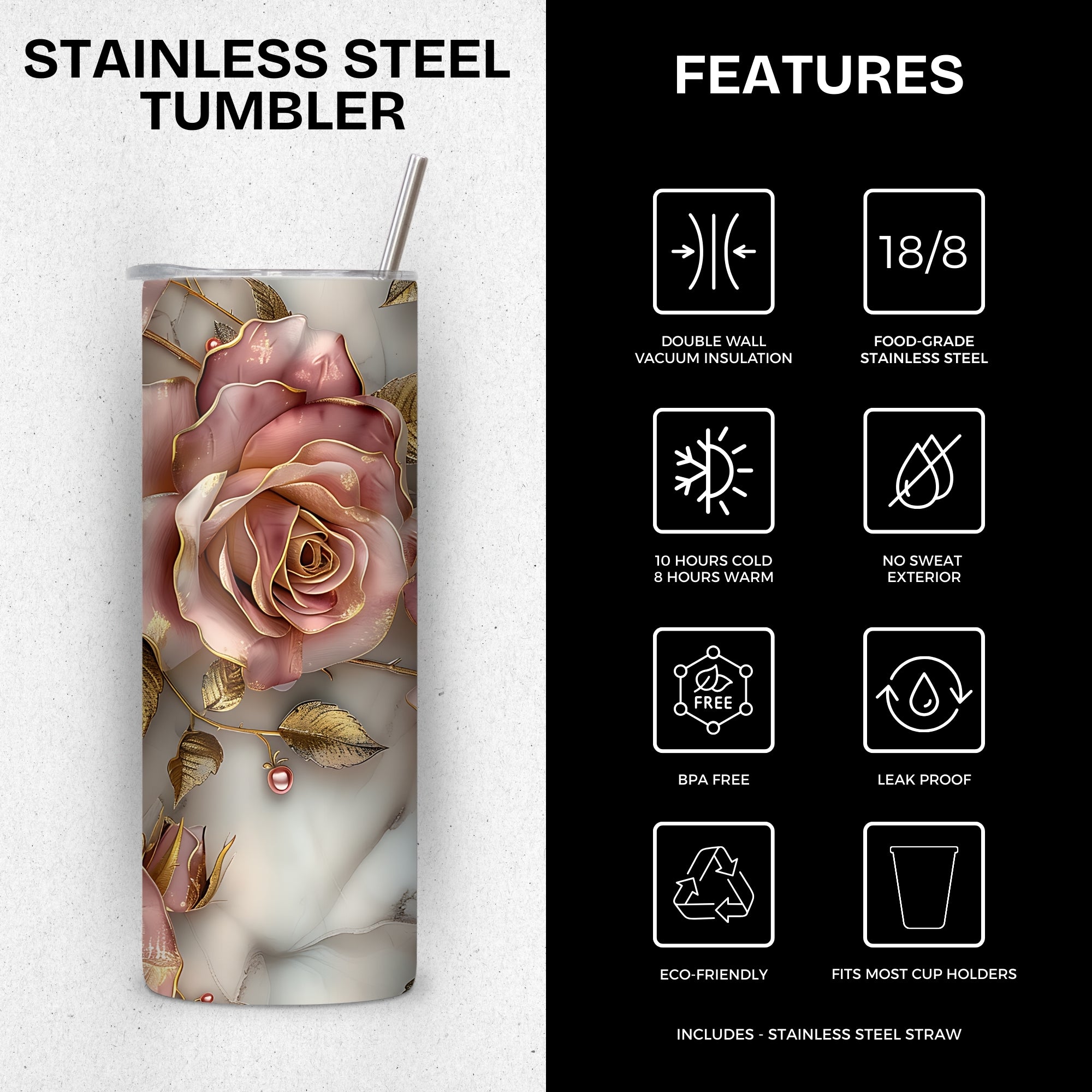 Vintage Floral Themed Stainless Steel Vacuum Insulated Tumbler