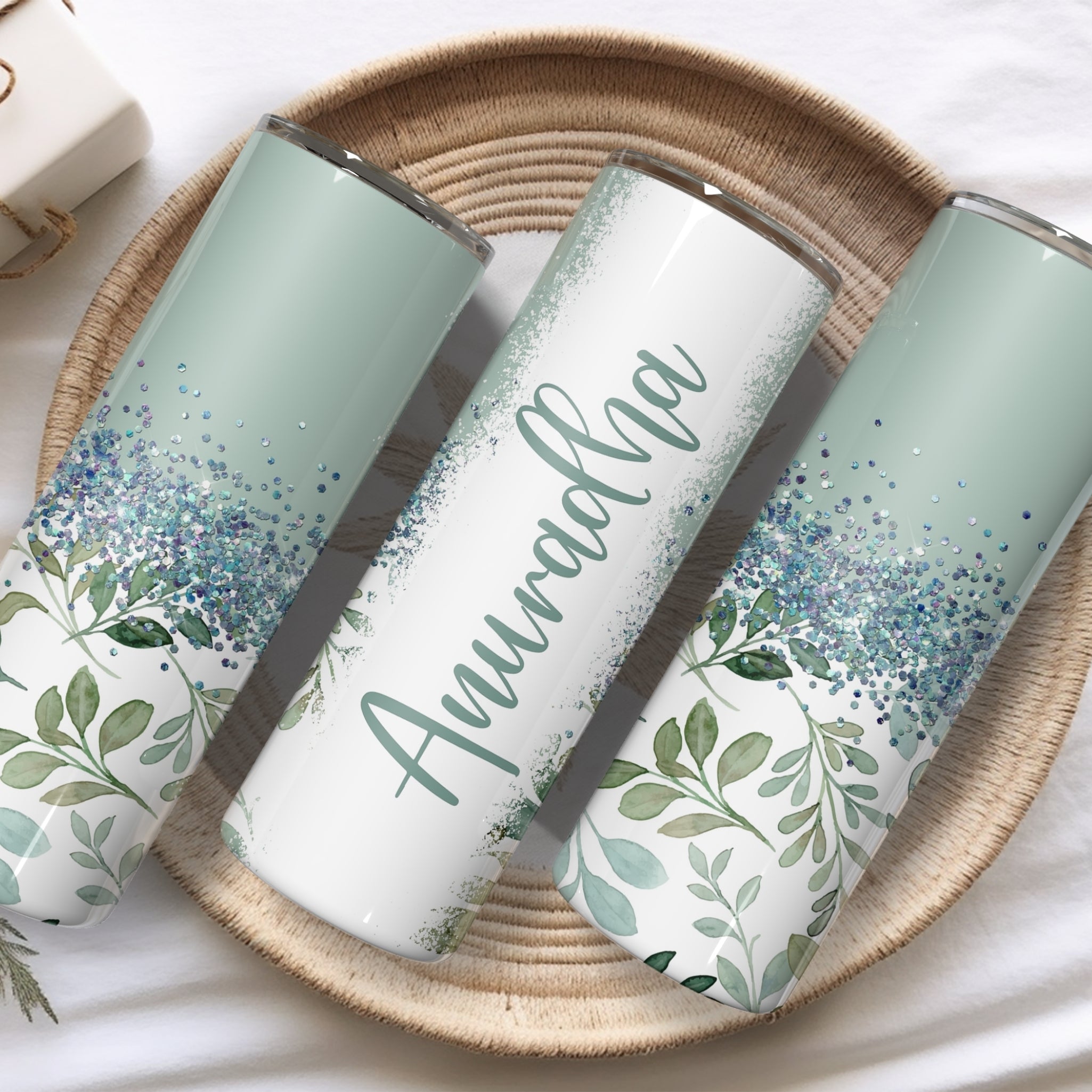 Name Personalised Eucalyptus Themed Stainless Steel Vacuum Insulated Tumbler