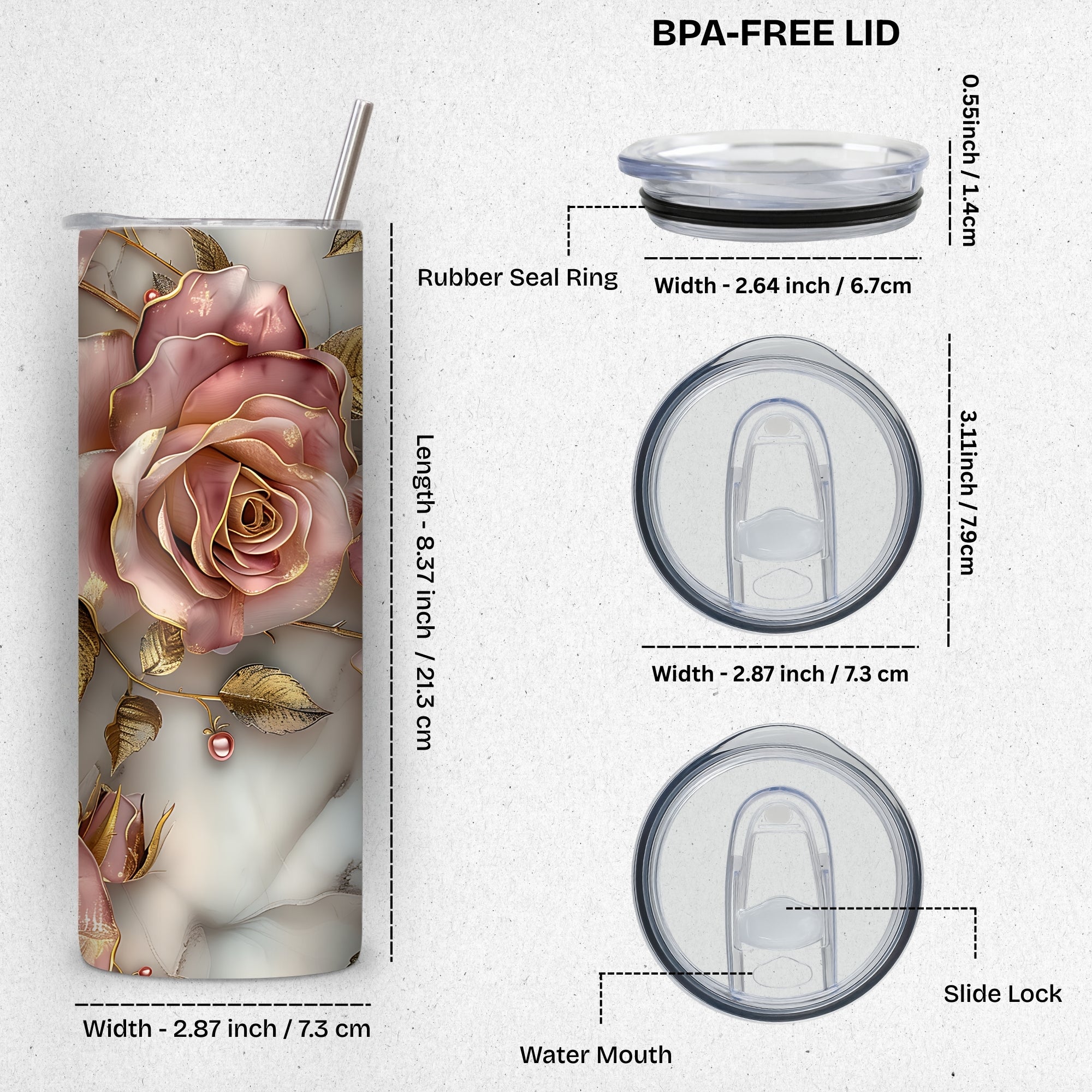 Vintage Floral Themed Stainless Steel Vacuum Insulated Tumbler