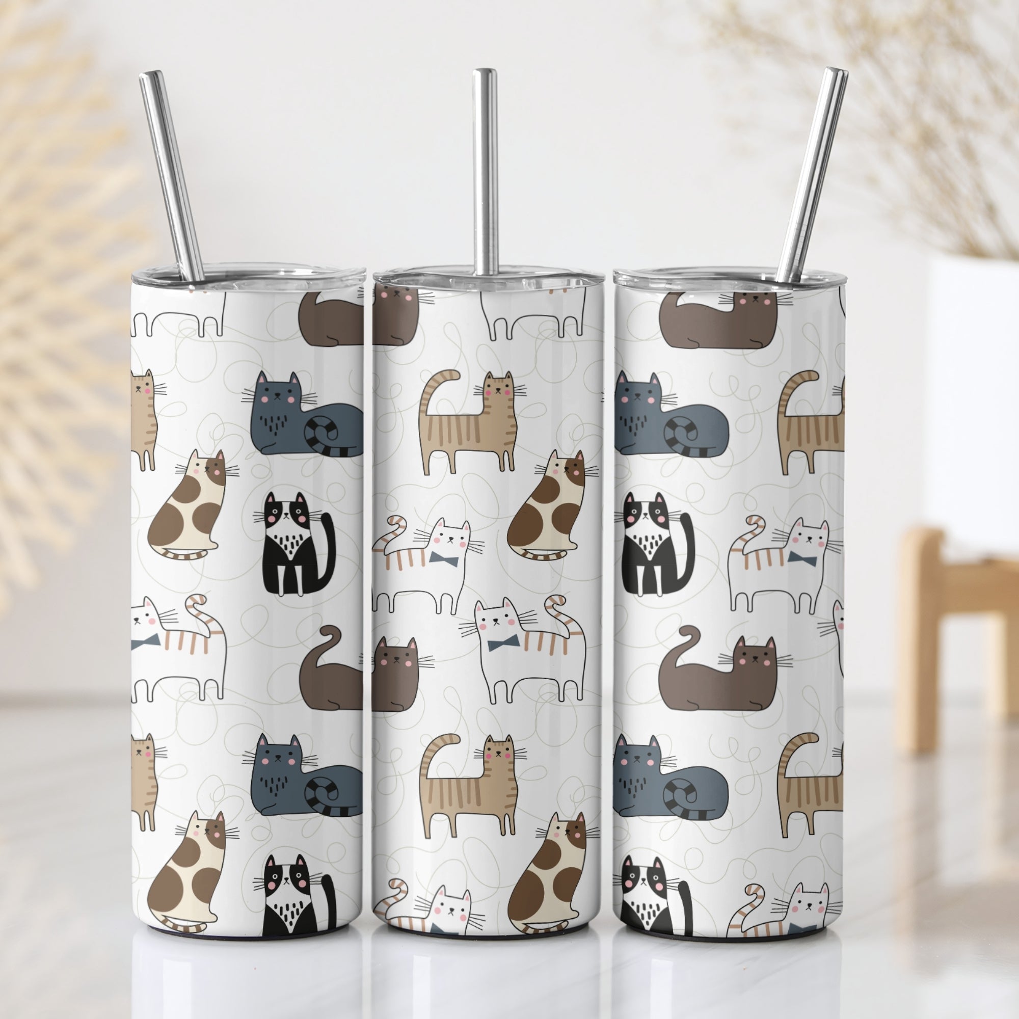 Pastel Cats Themed Stainless Steel Vacuum Insulated Tumbles