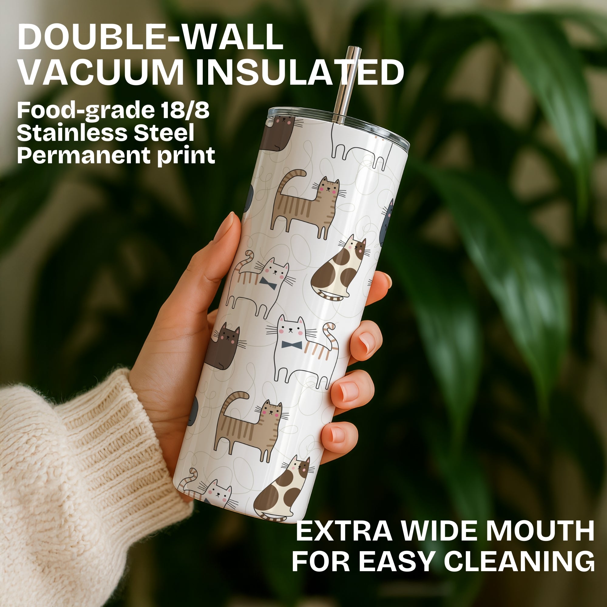 Pastel Cats Themed Stainless Steel Vacuum Insulated Tumbles