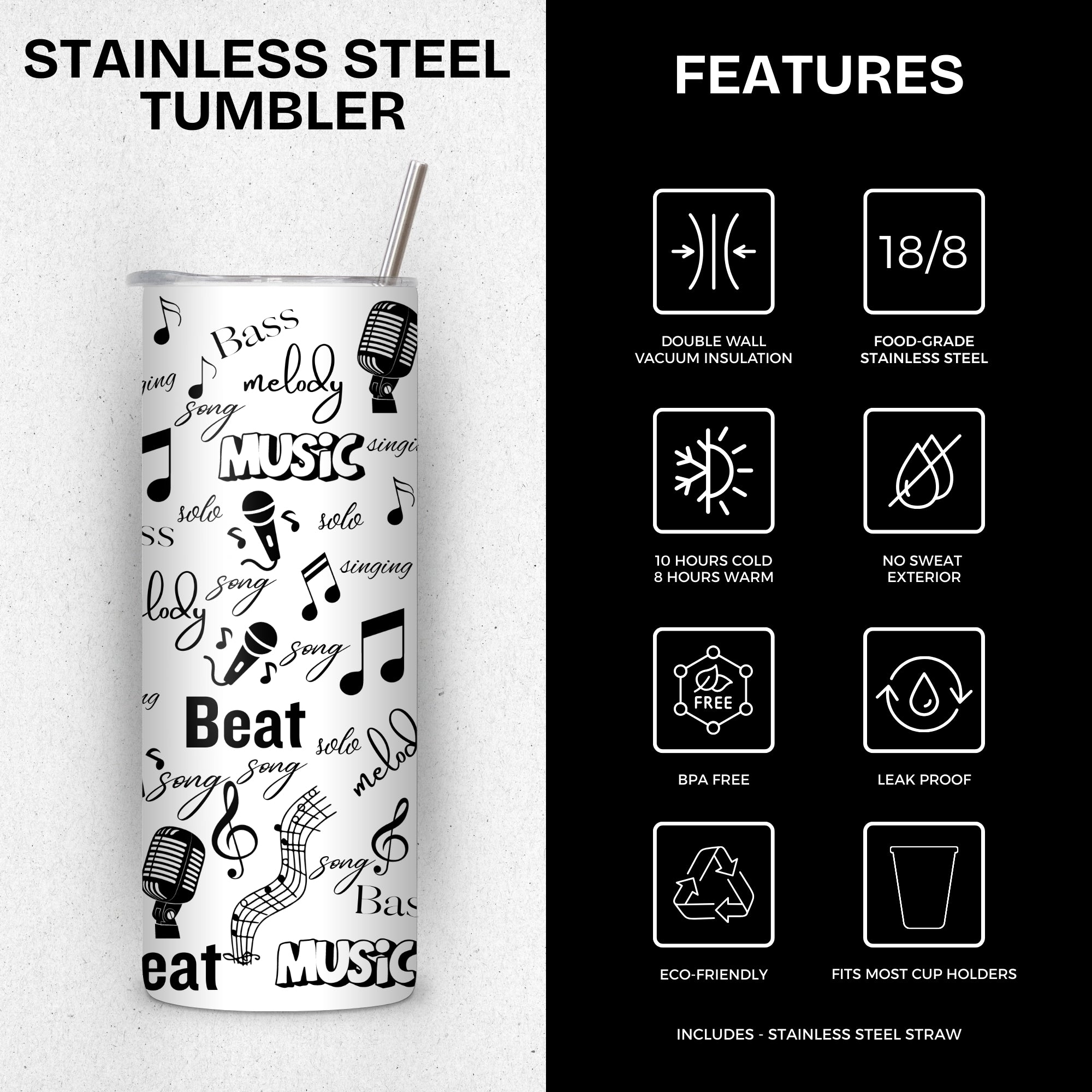 Music Lover Themed Stainless Steel Vacuum Insulated Tumbler