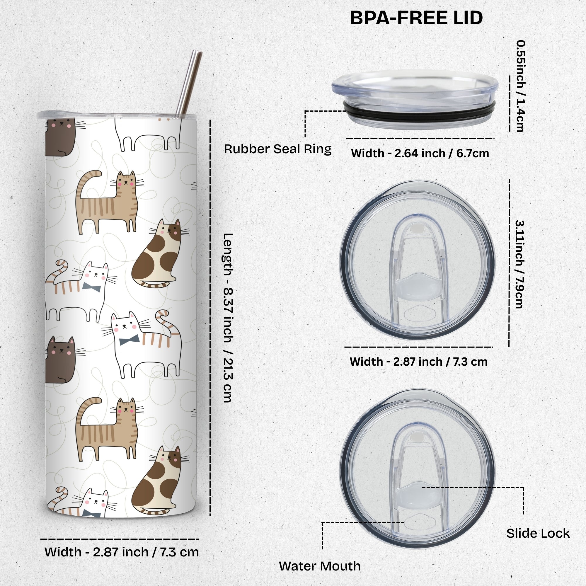 Pastel Cats Themed Stainless Steel Vacuum Insulated Tumbles