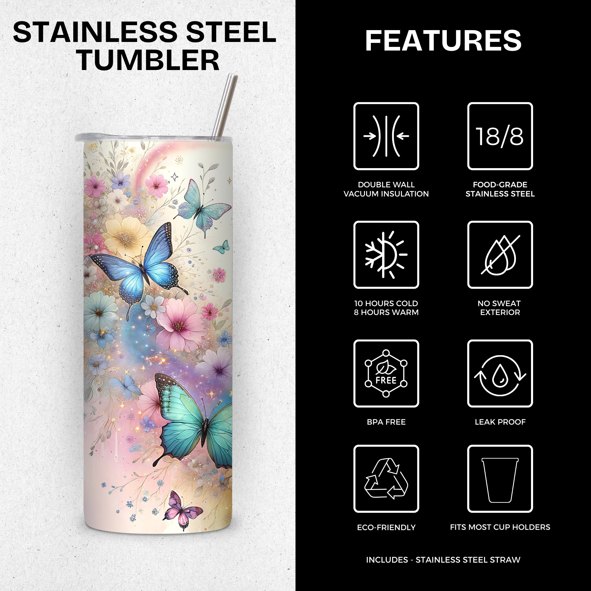 Butterfly Themed Stainless Steel Vacuum Insulated Tumbler