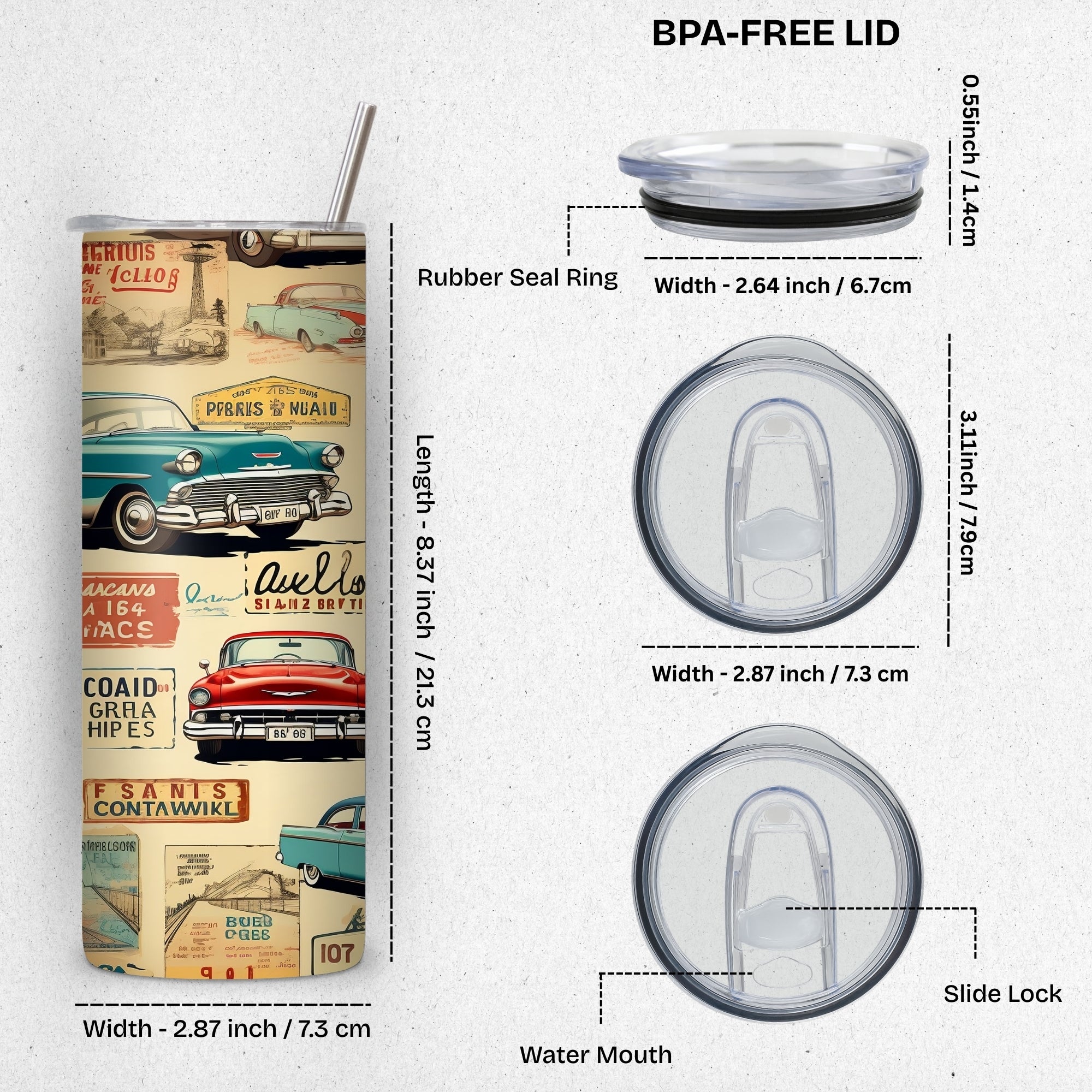 Vintage Cars Themed Stainless Steel Vacuum Insulated Tumbler