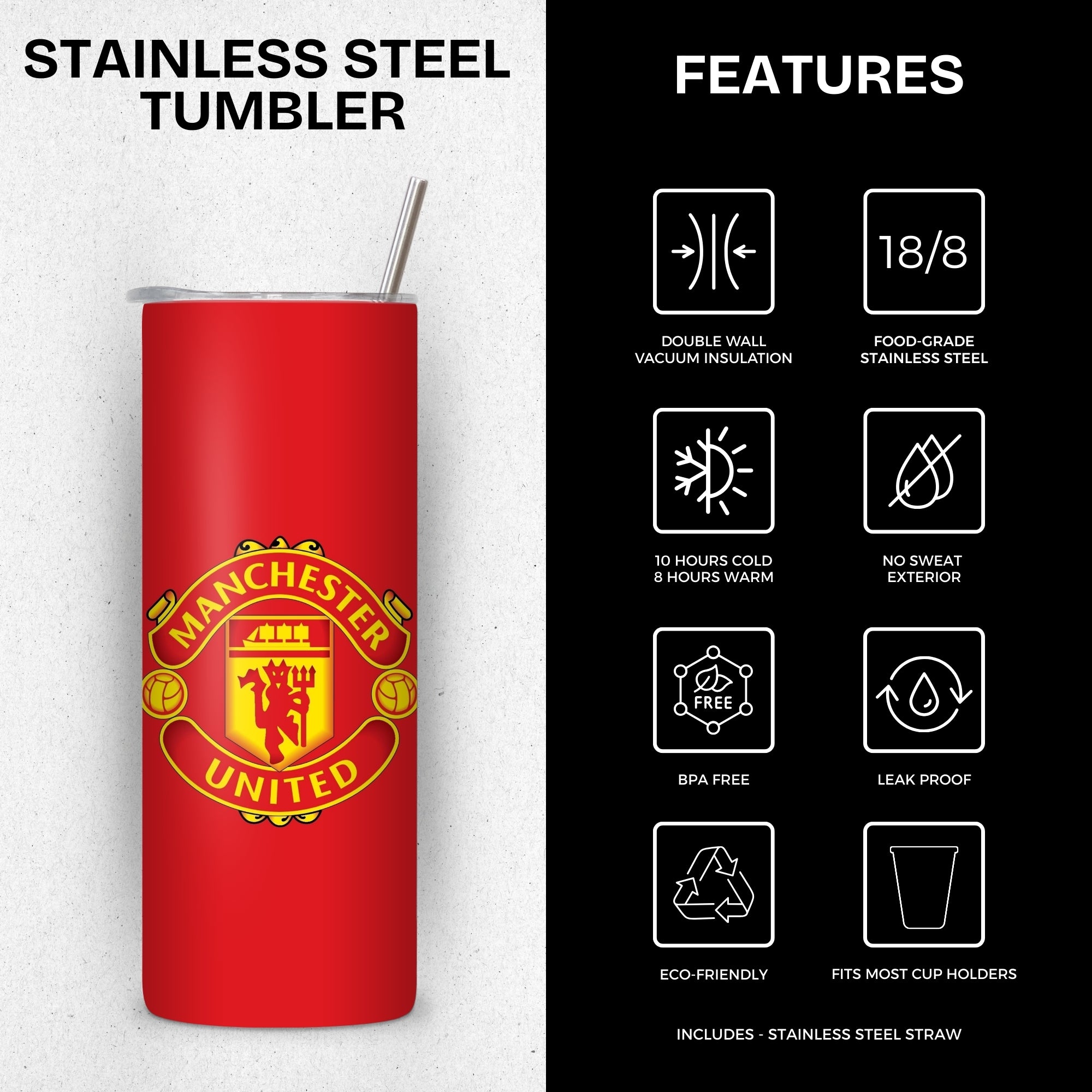 Manchester United Themed Stainless Steel Vacuum Insulated Tumbler