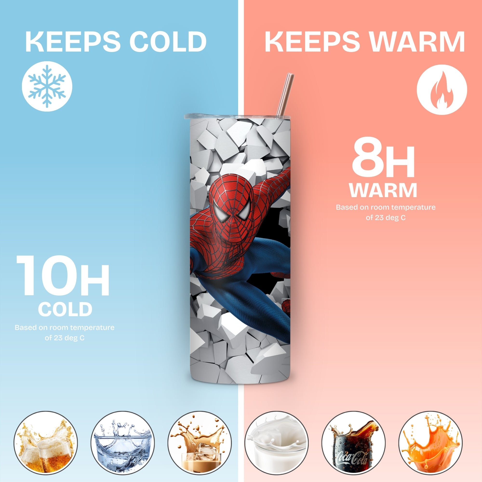 White Spiderman Themed Stainless Steel Vacuum Insulated Tumbler