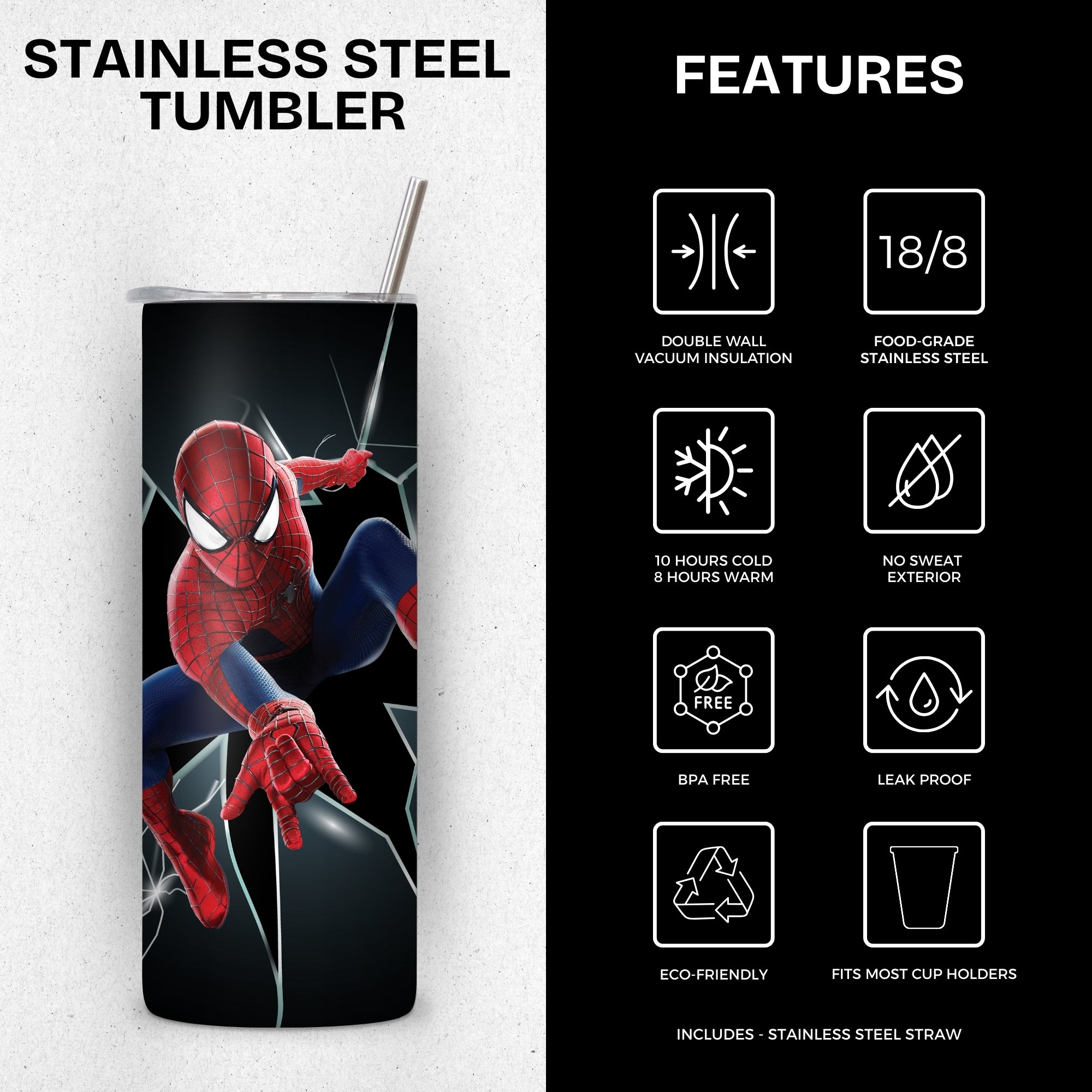 Spiderman Themed Stainless Steel Vacuum Insulated Tumbler