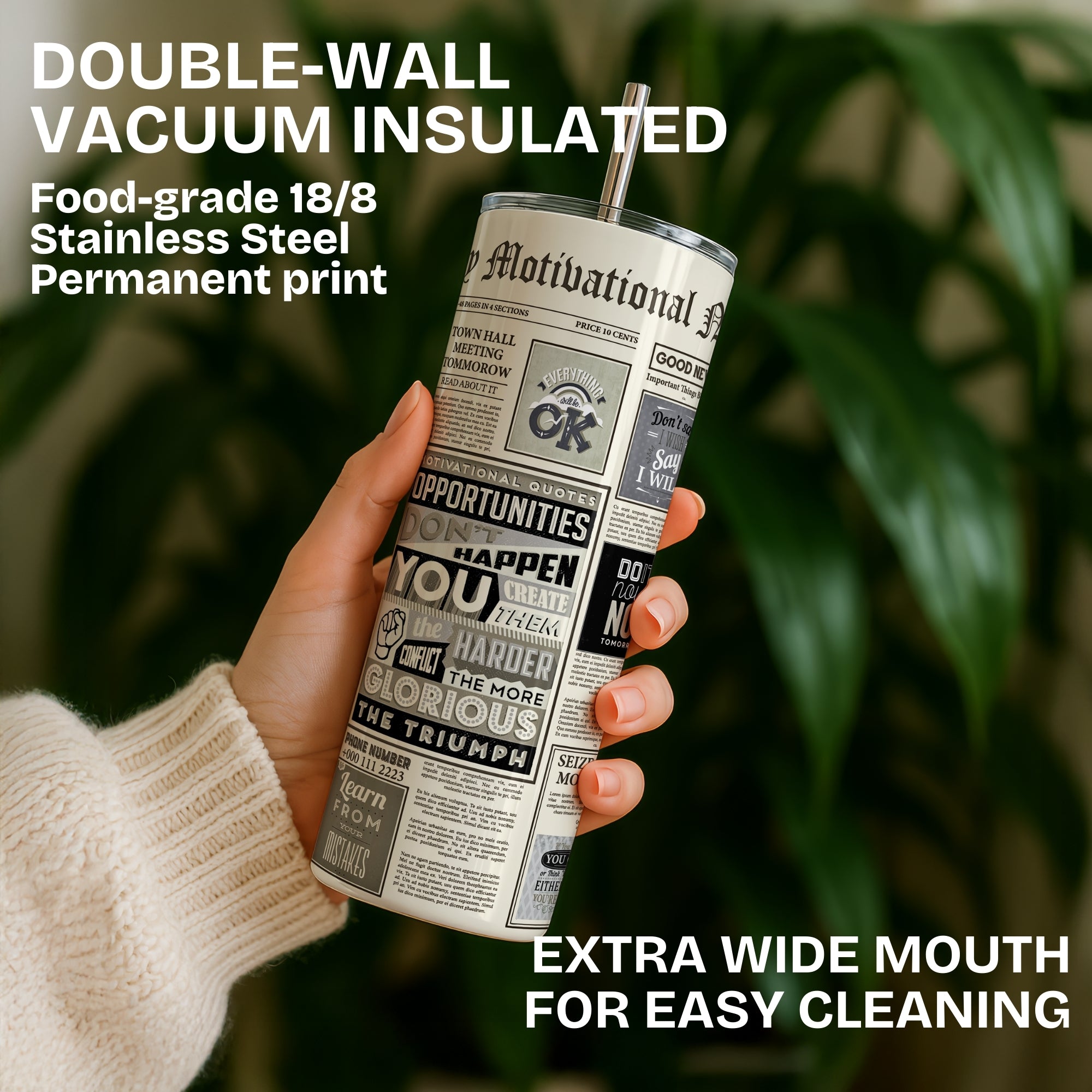 Motivational News Paper Stainless Steel Tumbler