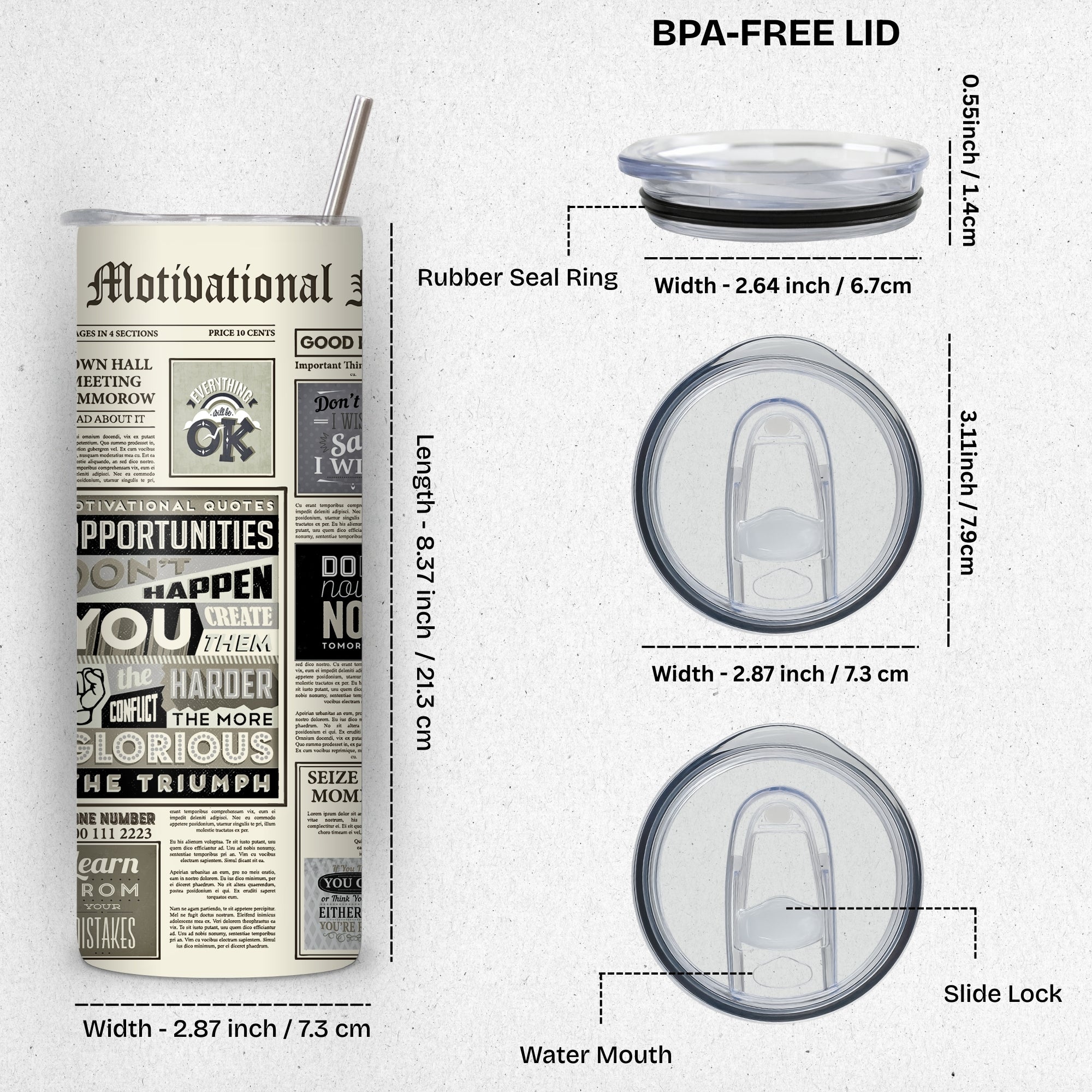 Motivational News Paper Stainless Steel Tumbler