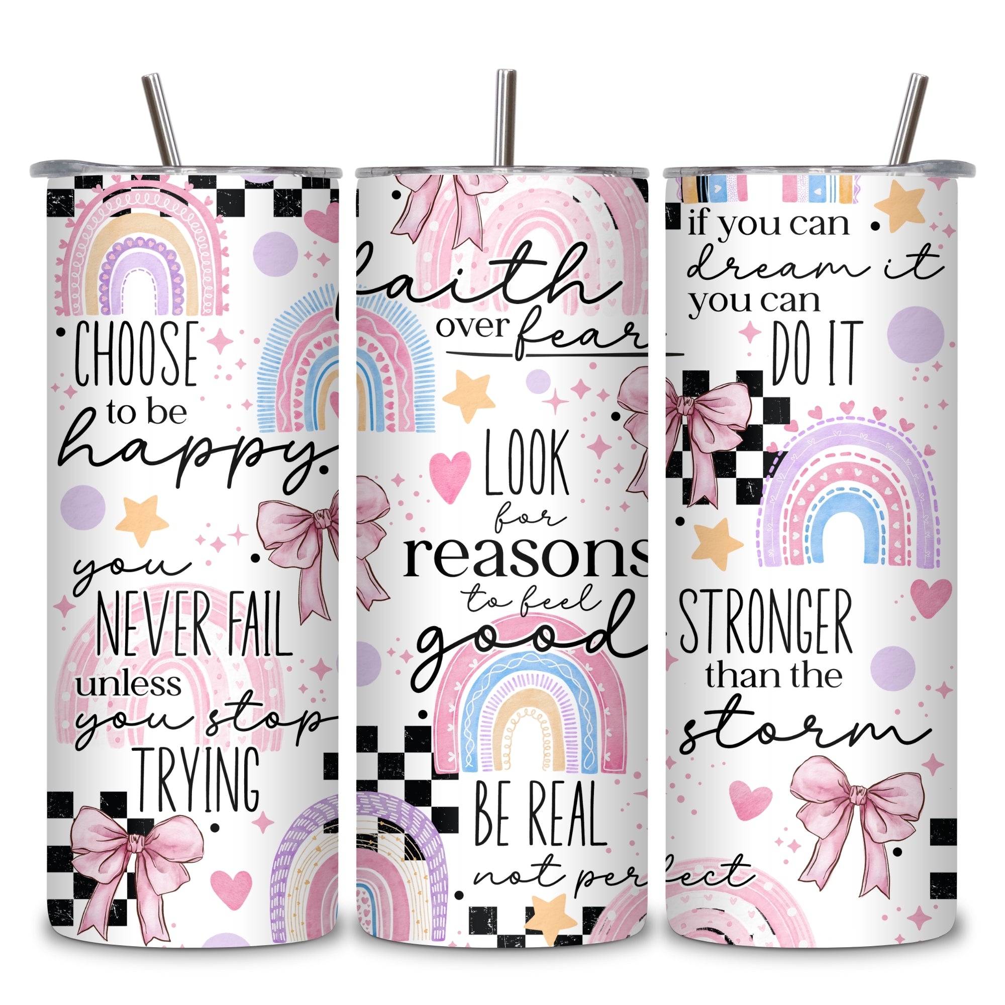 Rainbow Affirmations Themed Stainless Steel Vacuum Insulated Tumbler