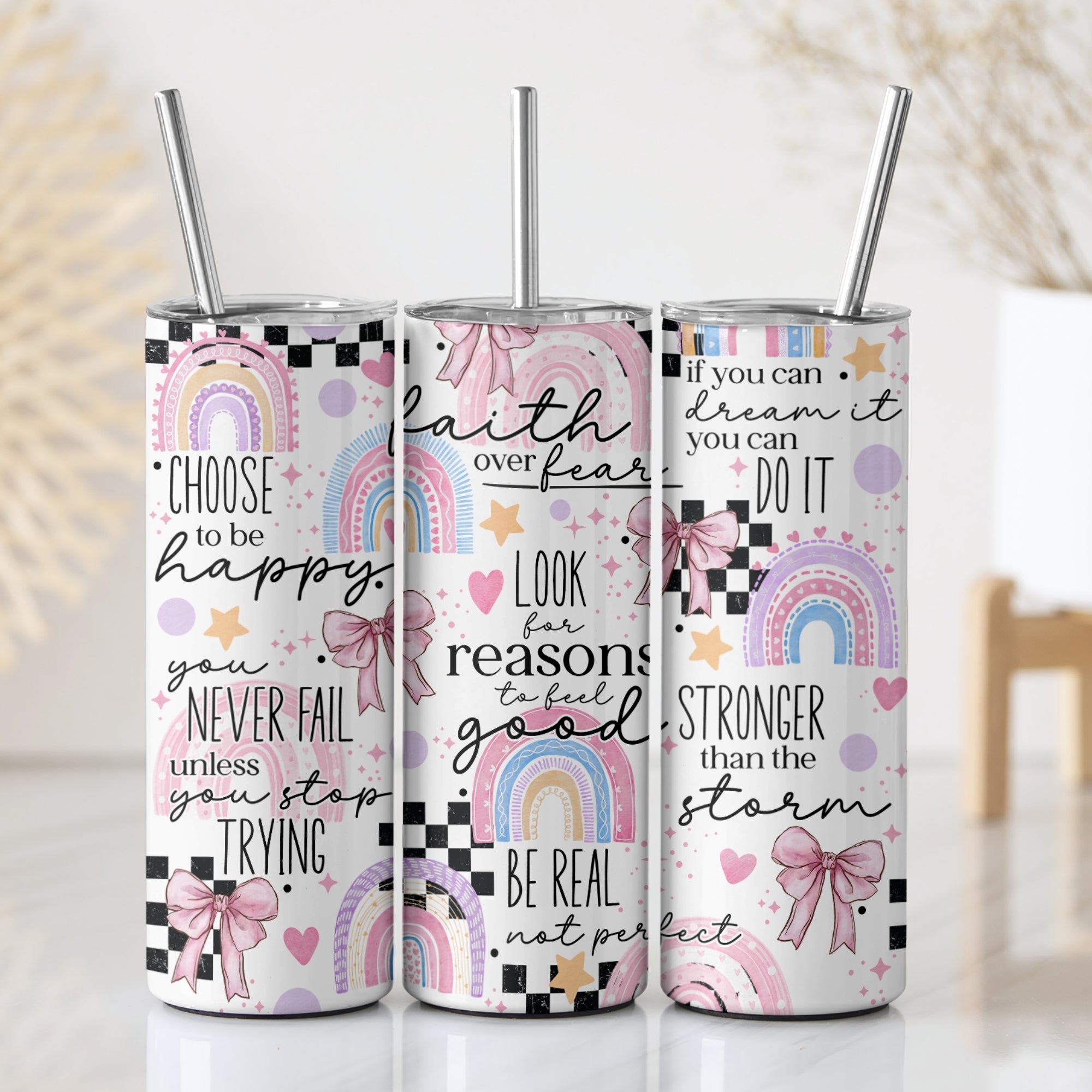 Rainbow Affirmations Themed Stainless Steel Vacuum Insulated Tumbler