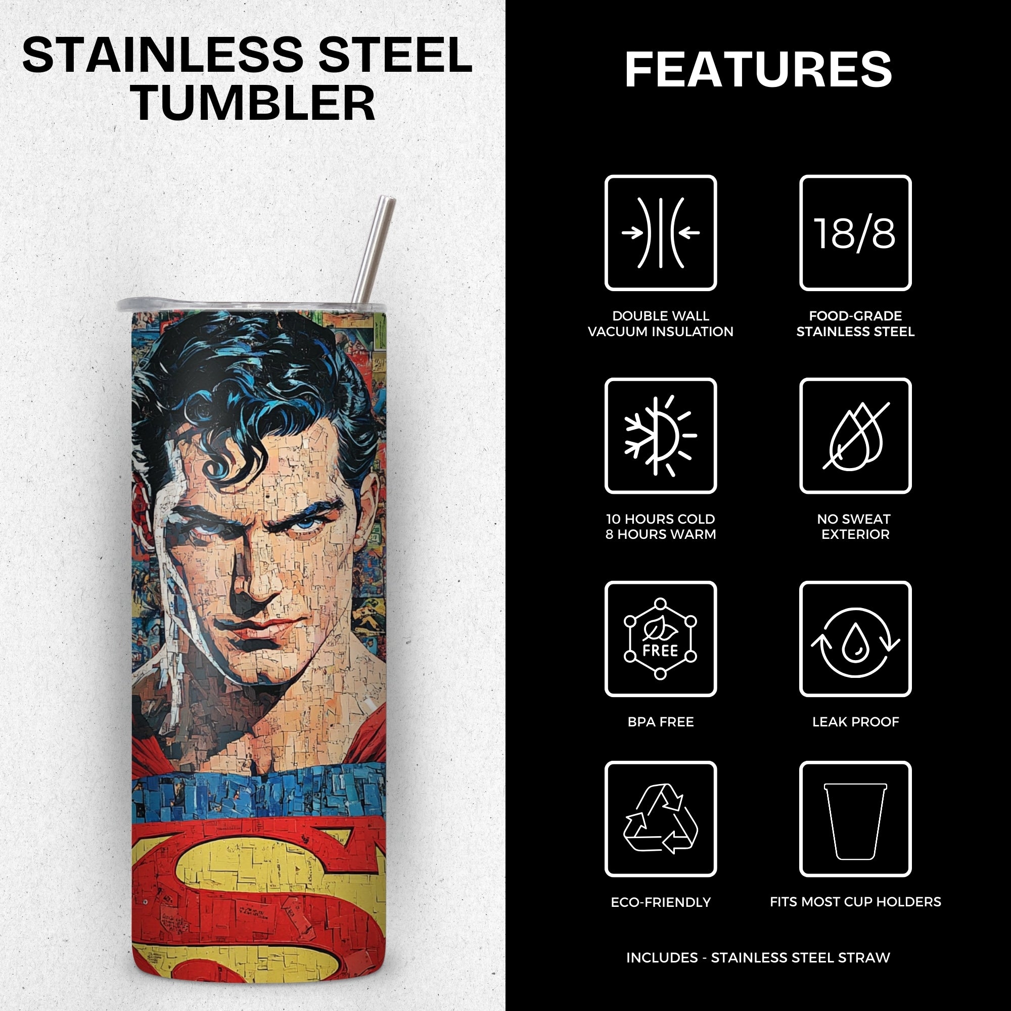 SuperMan Themed Stainless Steel Vacuum Insulated Tumbler