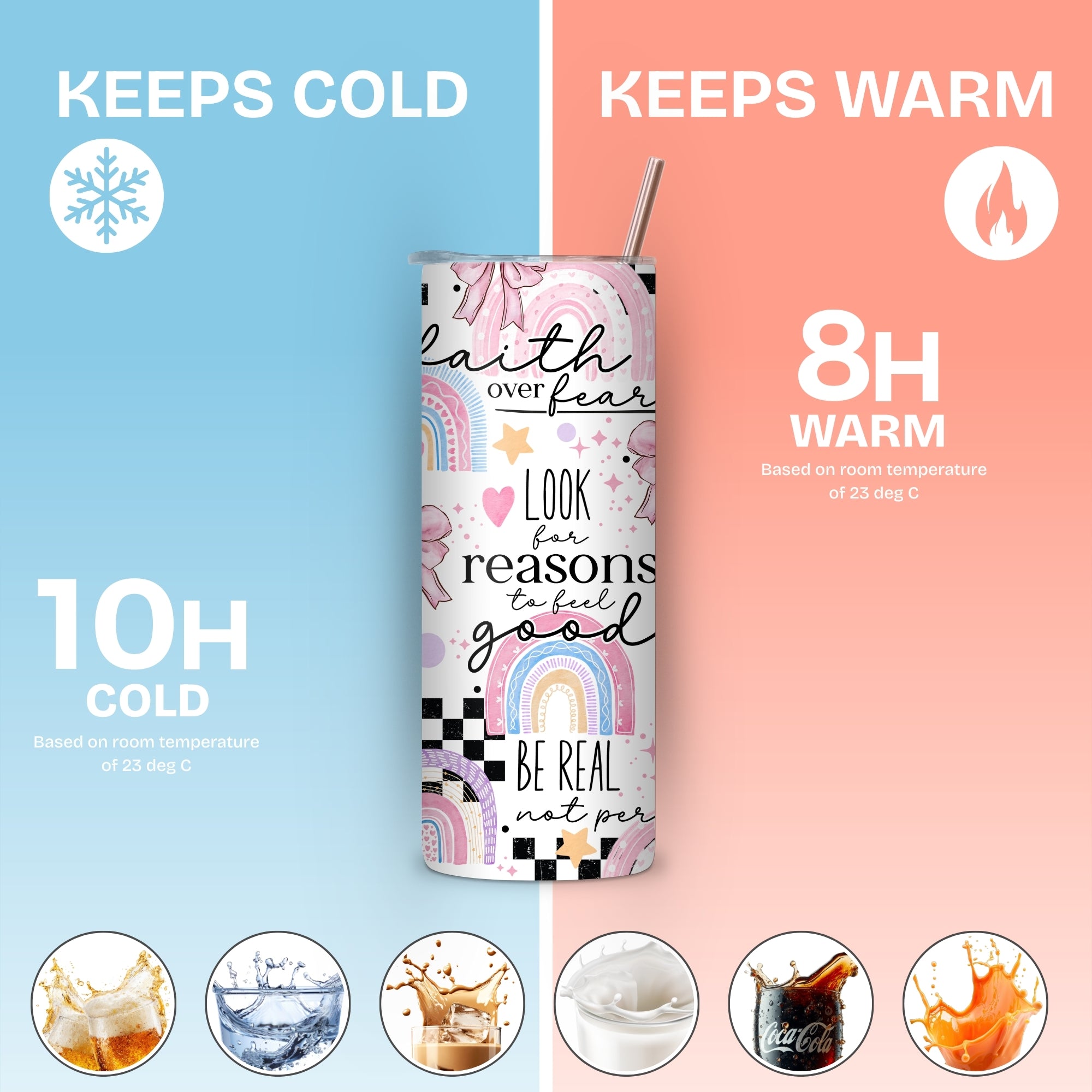 Rainbow Affirmations Themed Stainless Steel Vacuum Insulated Tumbler