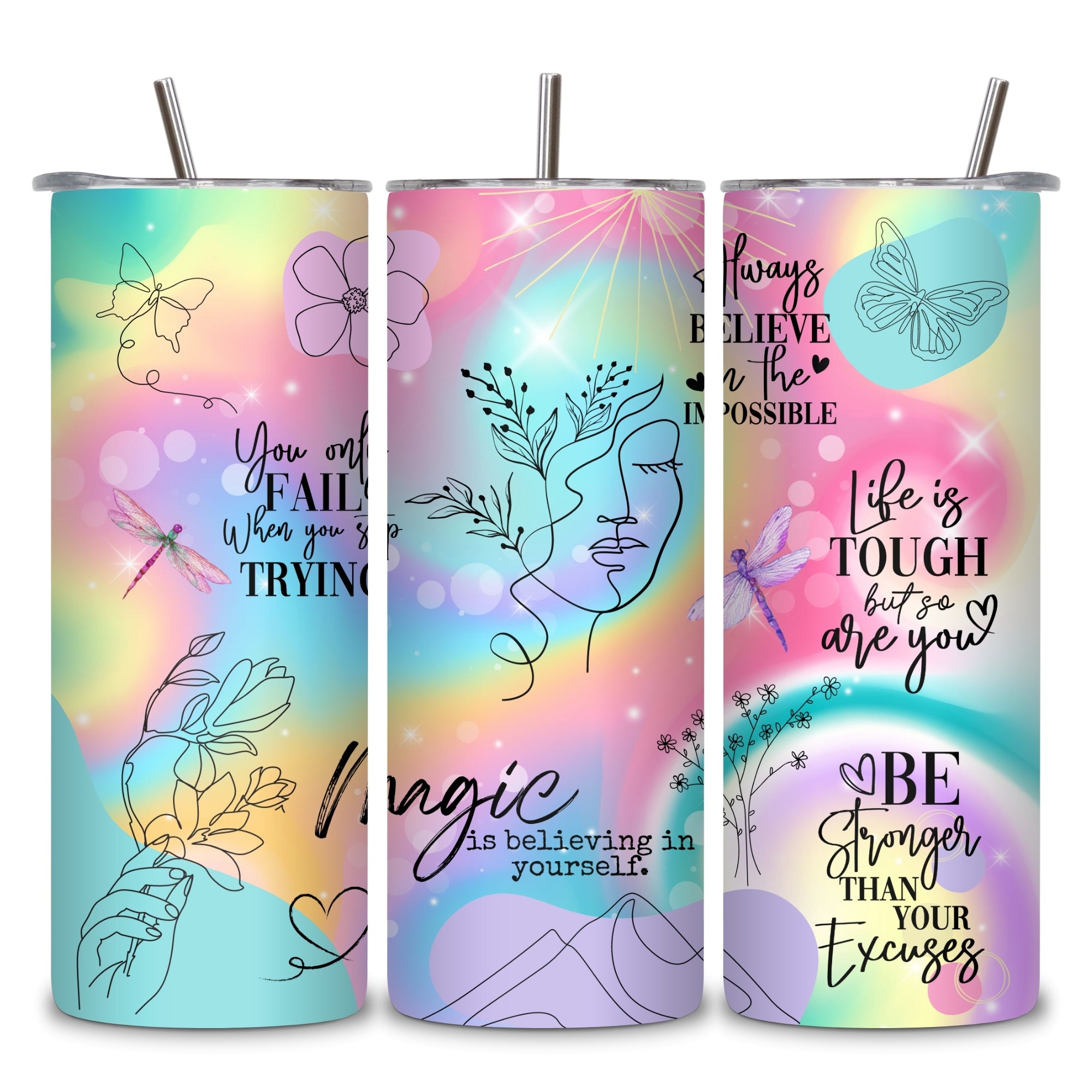 Unicorn Colored Affirmations Stainless Steel Vacuum Insulated Tumbler