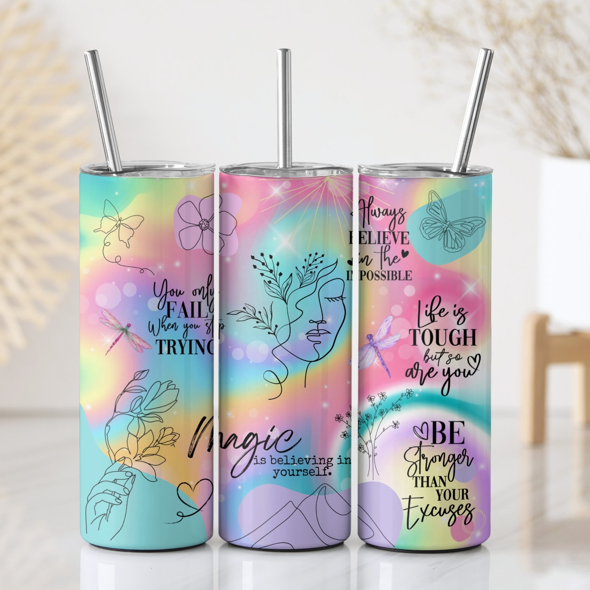 Unicorn Colored Affirmations Stainless Steel Vacuum Insulated Tumbler