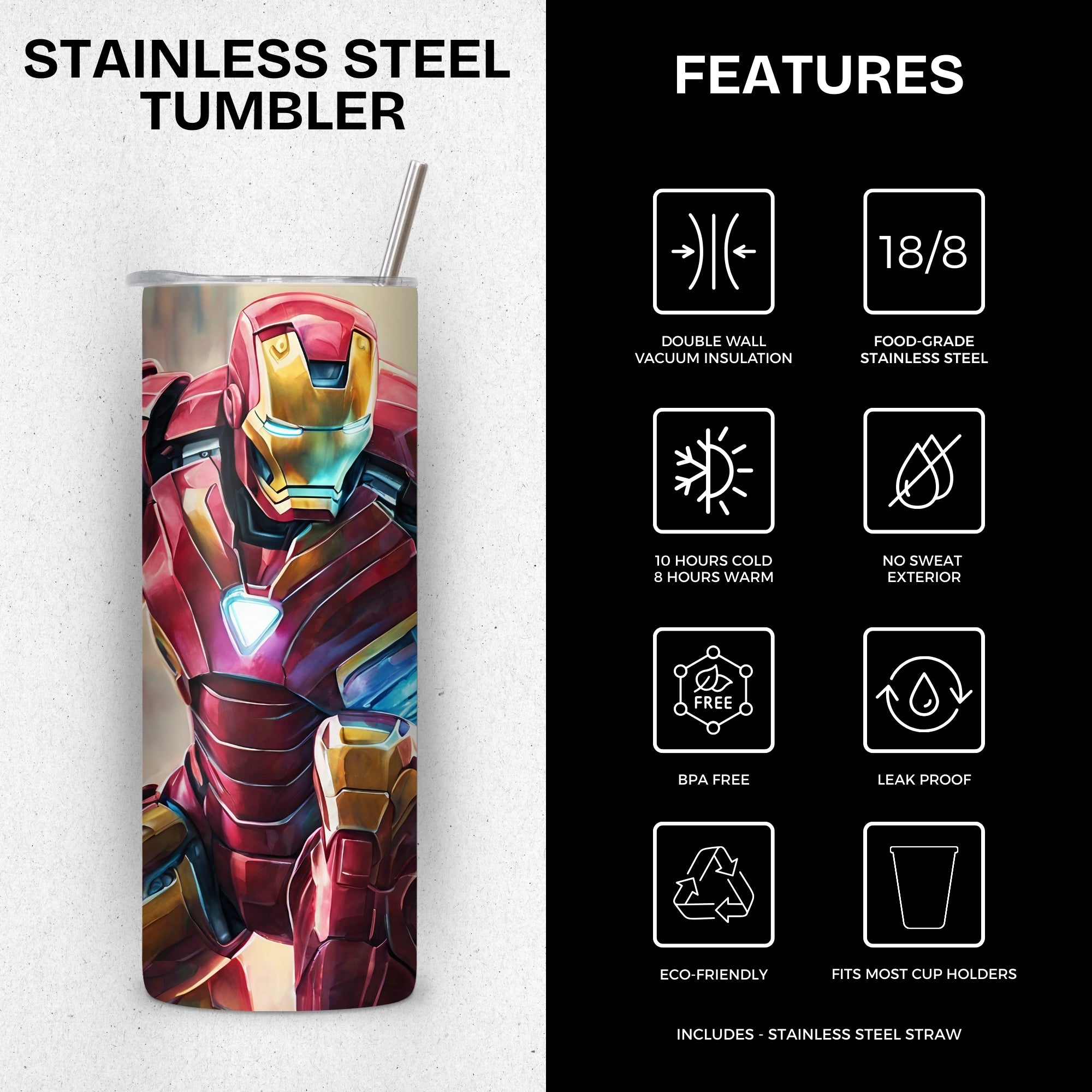 Iron Man Themed Stainless Steel Vacuum Insulated Tumbler