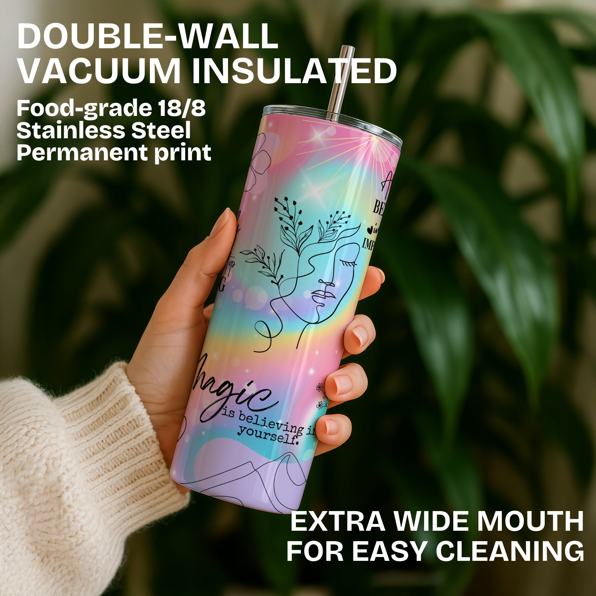Unicorn Colored Affirmations Stainless Steel Vacuum Insulated Tumbler