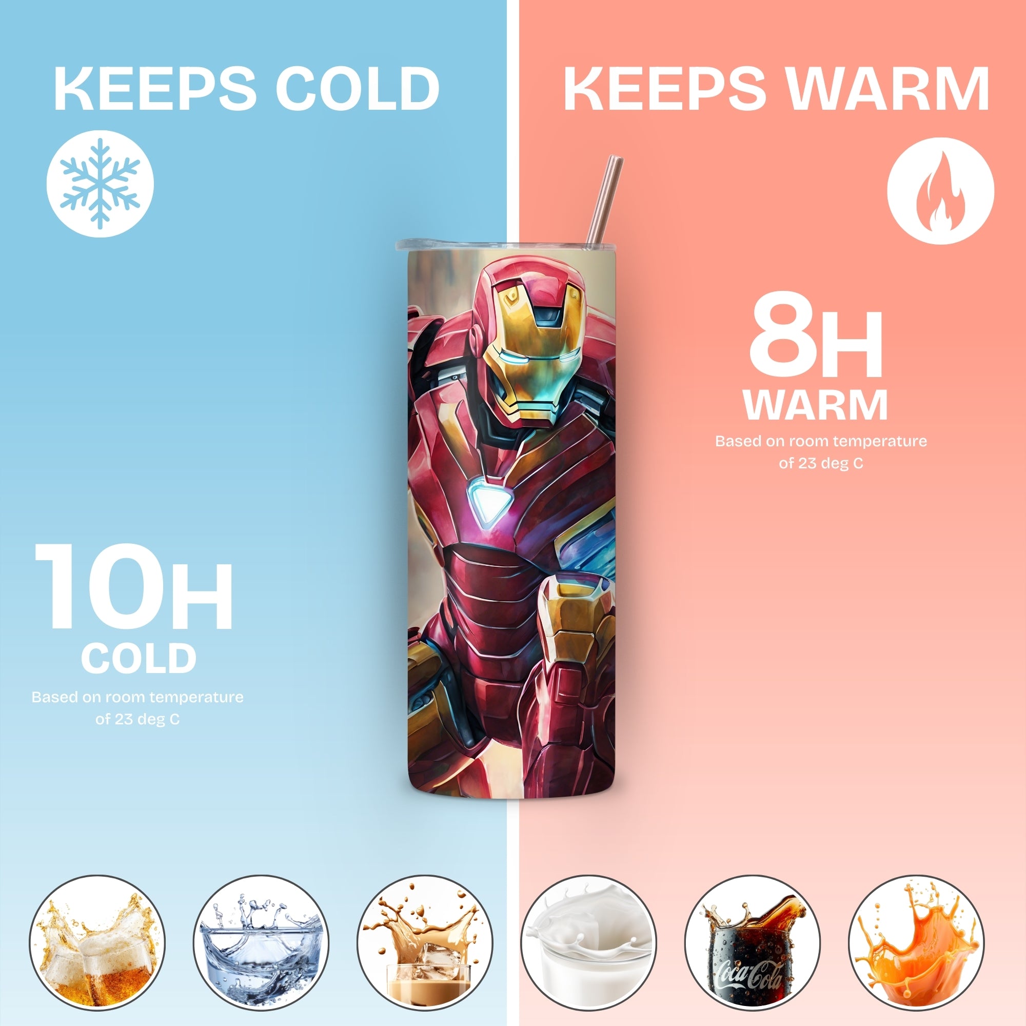 Iron Man Themed Stainless Steel Vacuum Insulated Tumbler