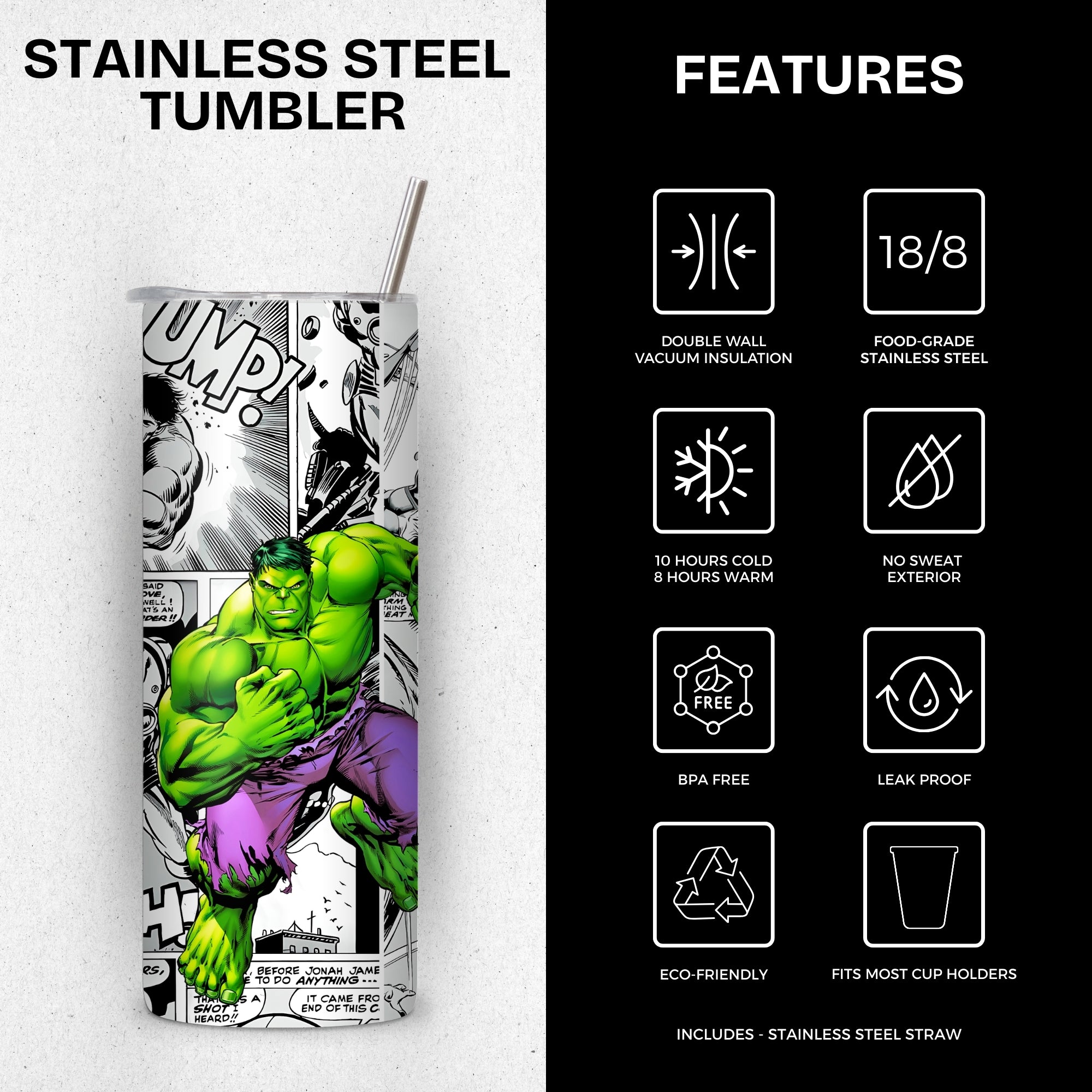 Hulk Themed Stainless Steel Vacuum Insulated Tumbler