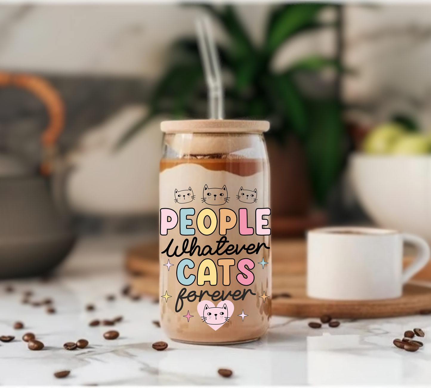 People Whatever Cats Forever - Glass Tumbler