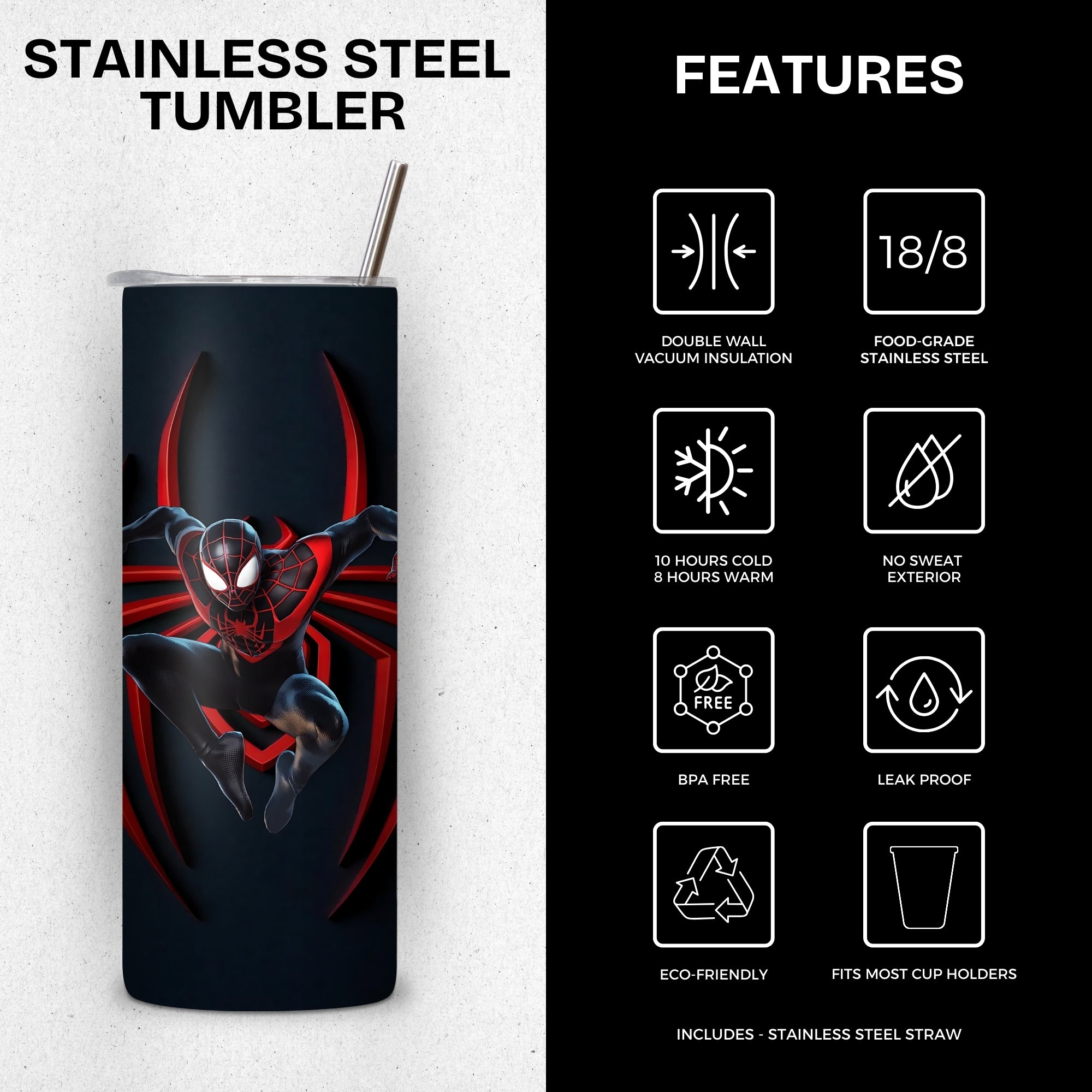 Spider Spiderman Themed Stainless Steel Vacuum Insulated Tumbler