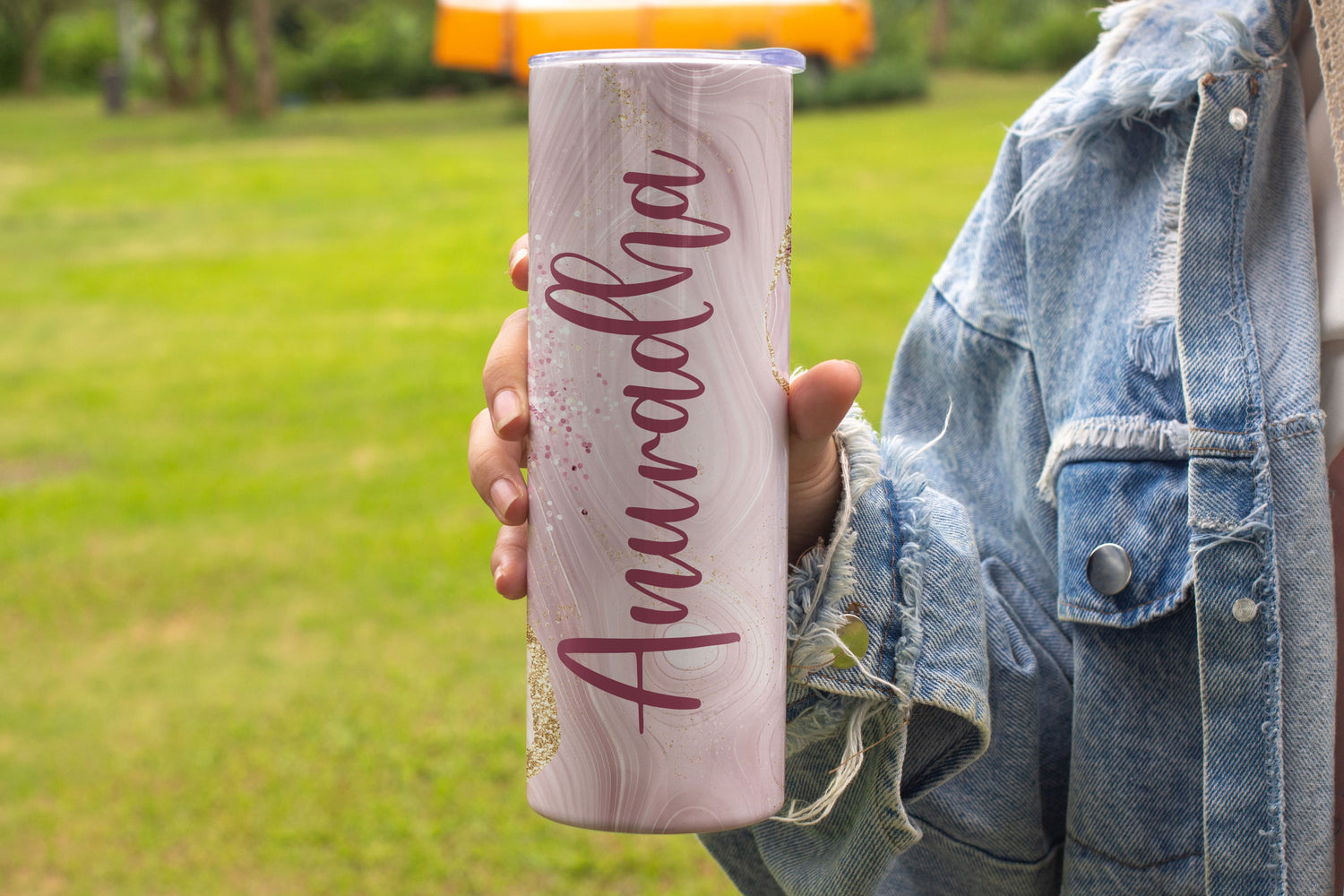 Name Personalised Pink Glitter Themed Stainless Steel Vacuum Insulated Tumbler