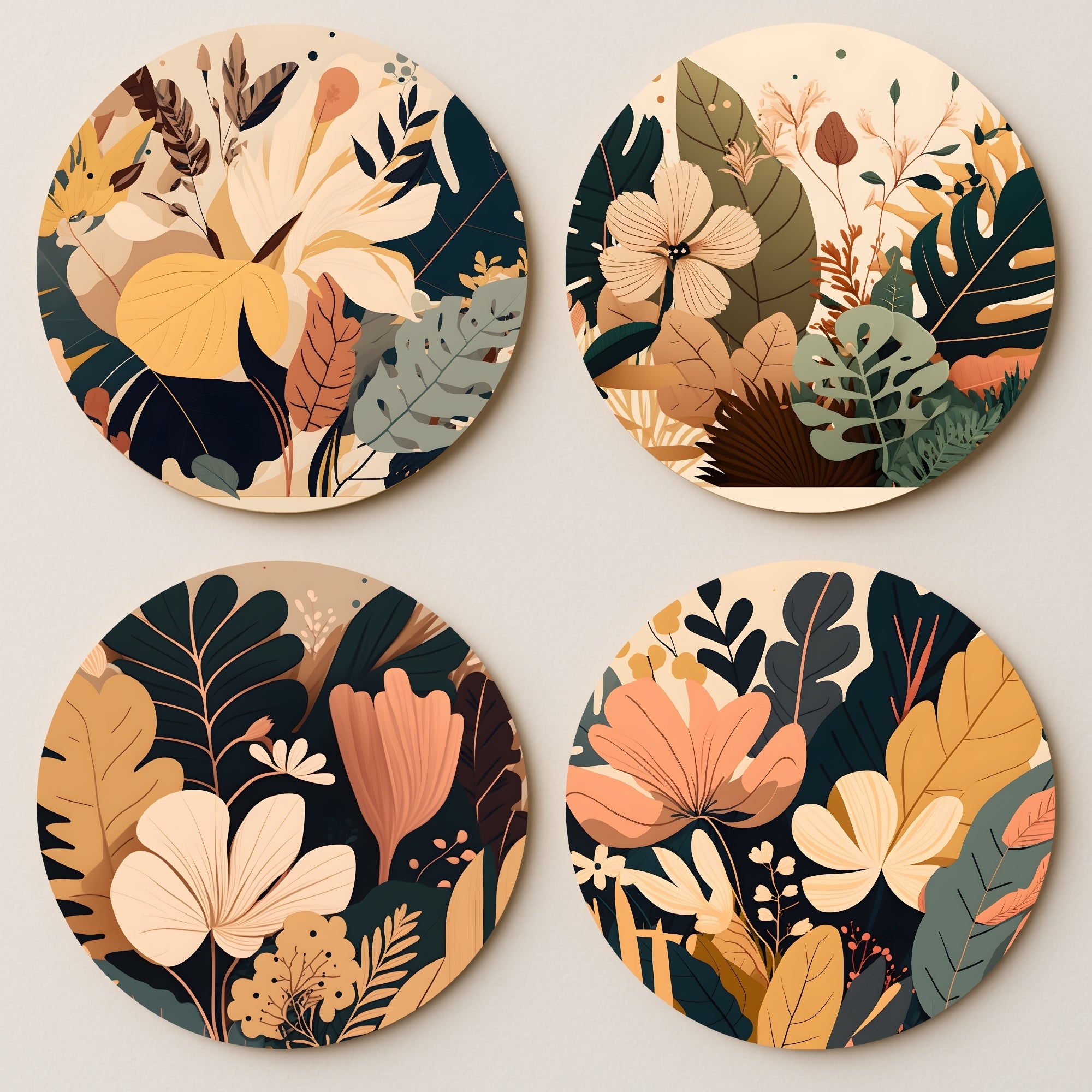 Abstract Botanical MDF Coasters - Set Of 4