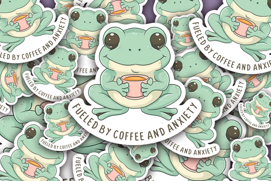 Fueled By Coffee and Anxiety Vinyl Waterproof Sticker