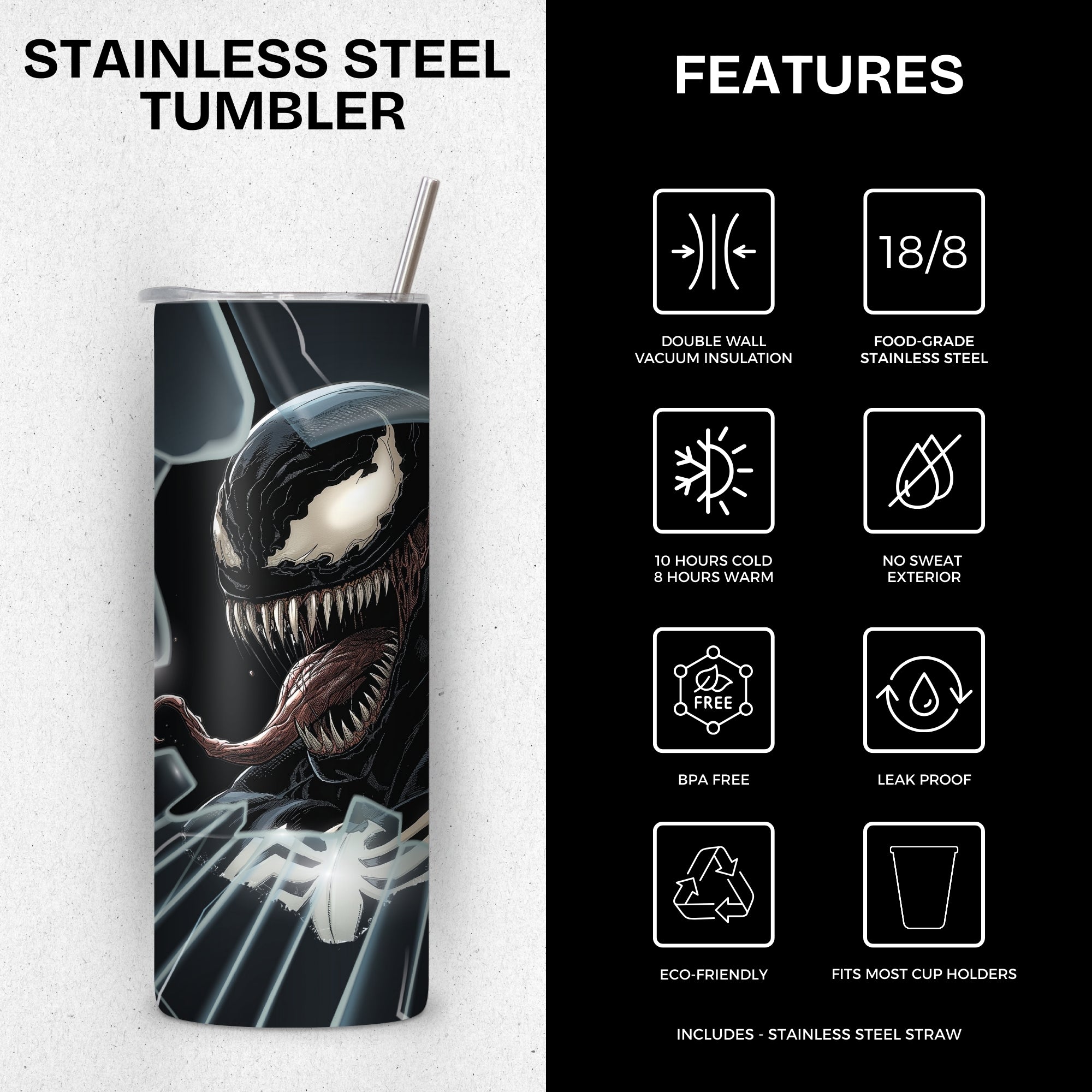 Venom Themed Stainless Steel Vacuum Insulated Tumbler
