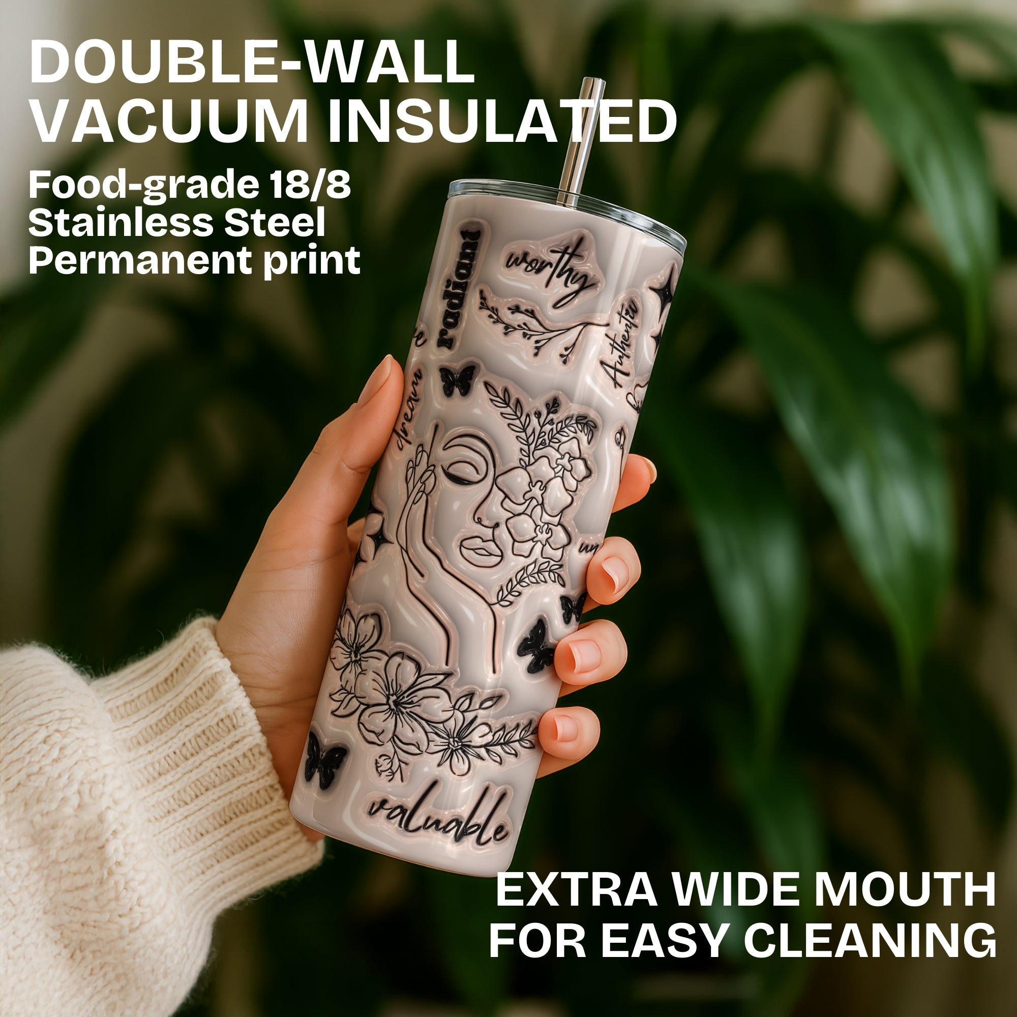 Positive Affirmations 3D Stainless Steel Vacuum Insulated Tumbler