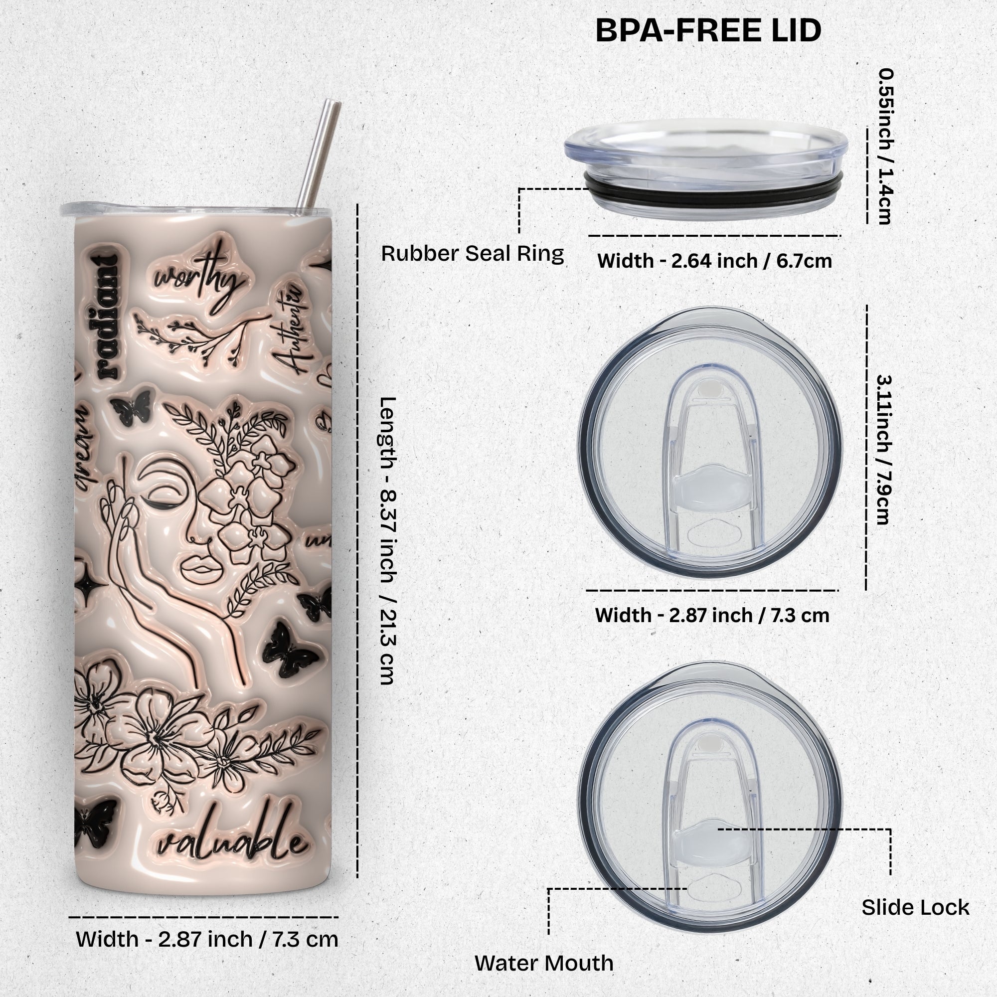 Positive Affirmations 3D Stainless Steel Vacuum Insulated Tumbler