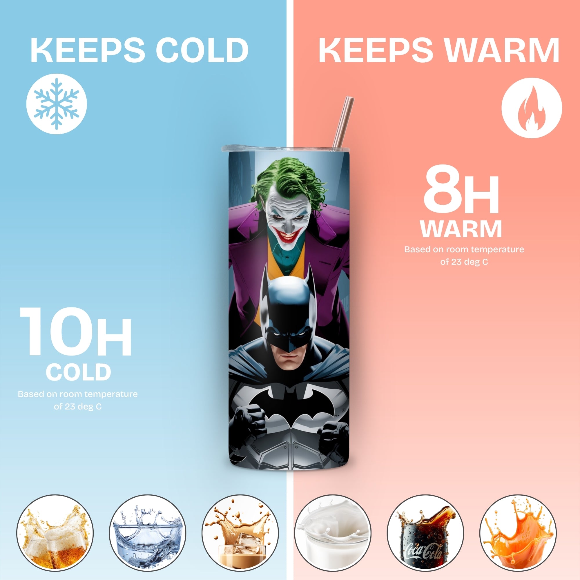 Joker Batman Duo Themed Stainless Steel Vacuum Insulated Tumbler