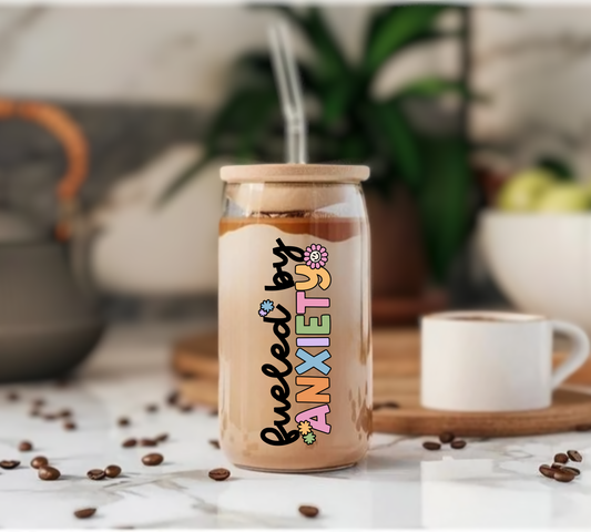 Fueled By Anxiety - Glass Tumbler