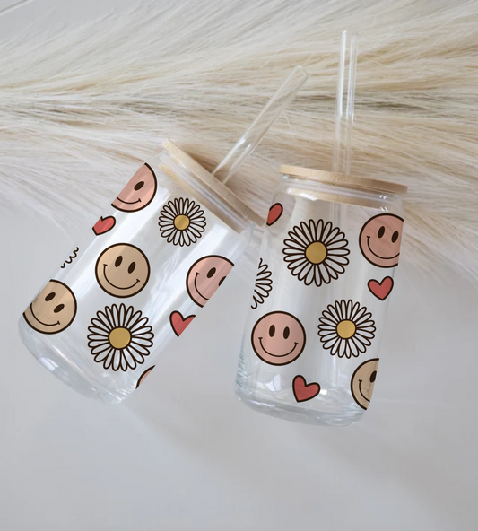 Daisy & Smileys - Glass Tumbler
