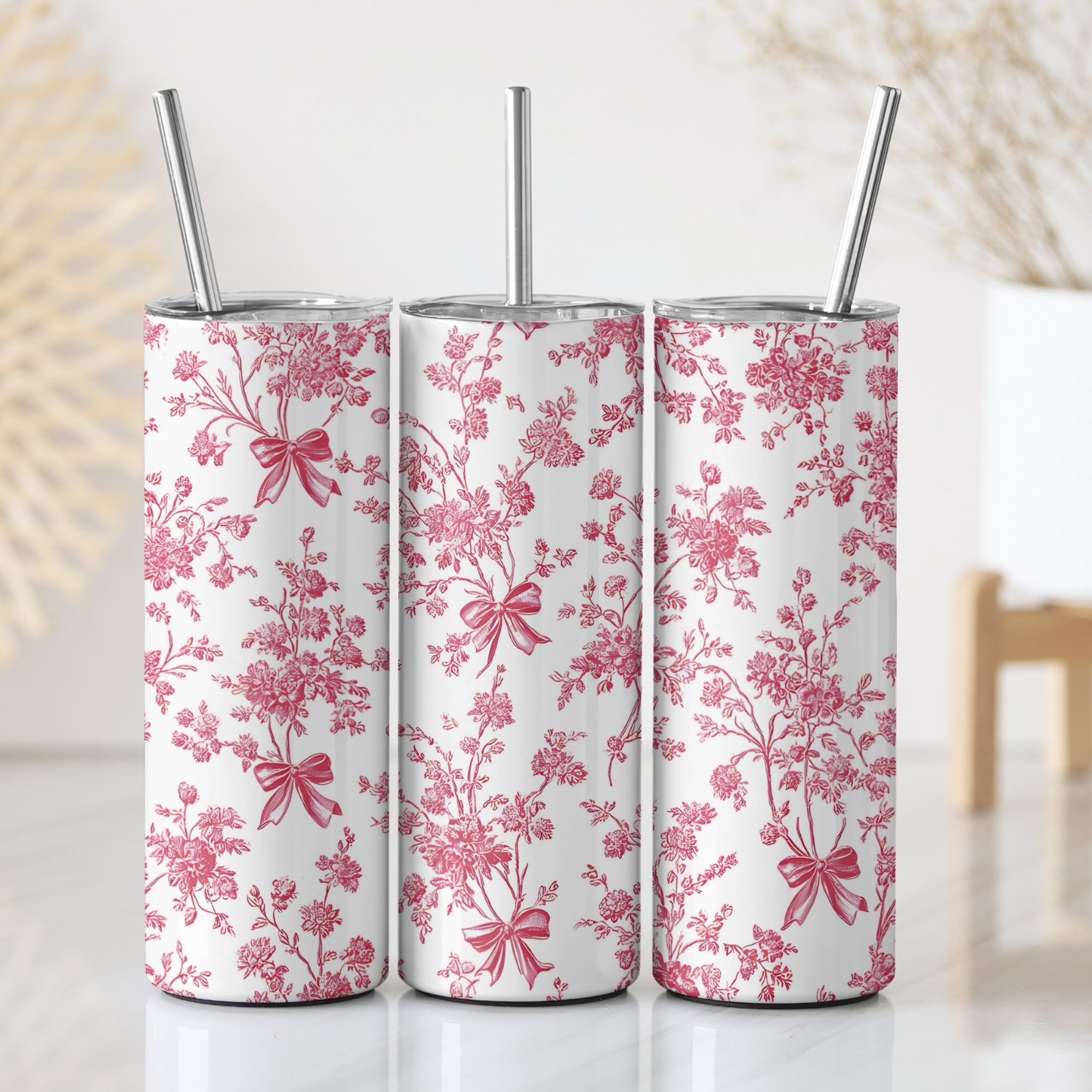 Pink Floral Themed Stainless Steel Vacuum Insulated Tumbler