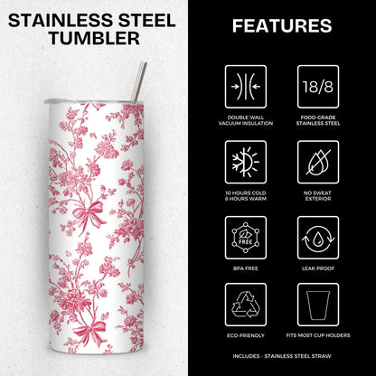 Pink Floral Themed Stainless Steel Vacuum Insulated Tumbler