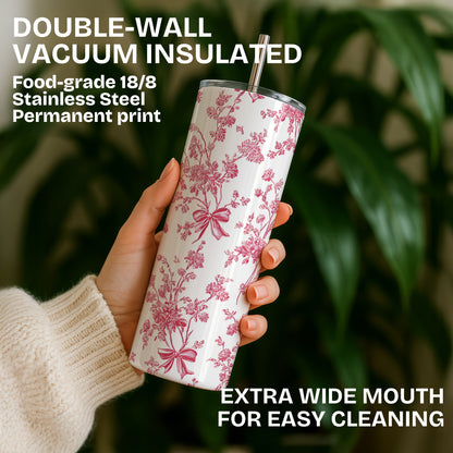 Pink Floral Themed Stainless Steel Vacuum Insulated Tumbler