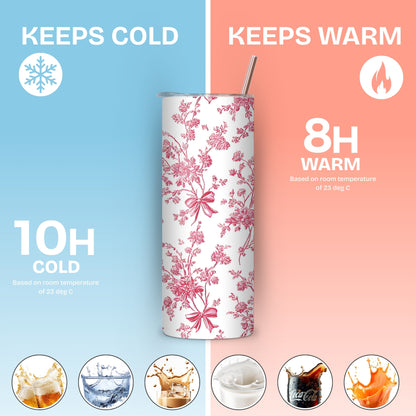 Pink Floral Themed Stainless Steel Vacuum Insulated Tumbler