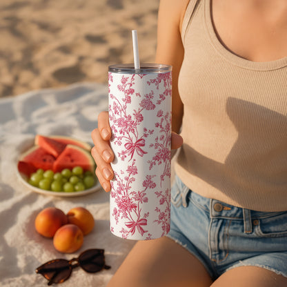 Pink Floral Themed Stainless Steel Vacuum Insulated Tumbler