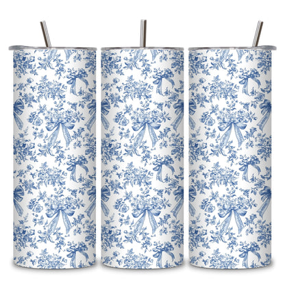 Blue Floral Themed Stainless Steel Vacuum Insulated Tumbler